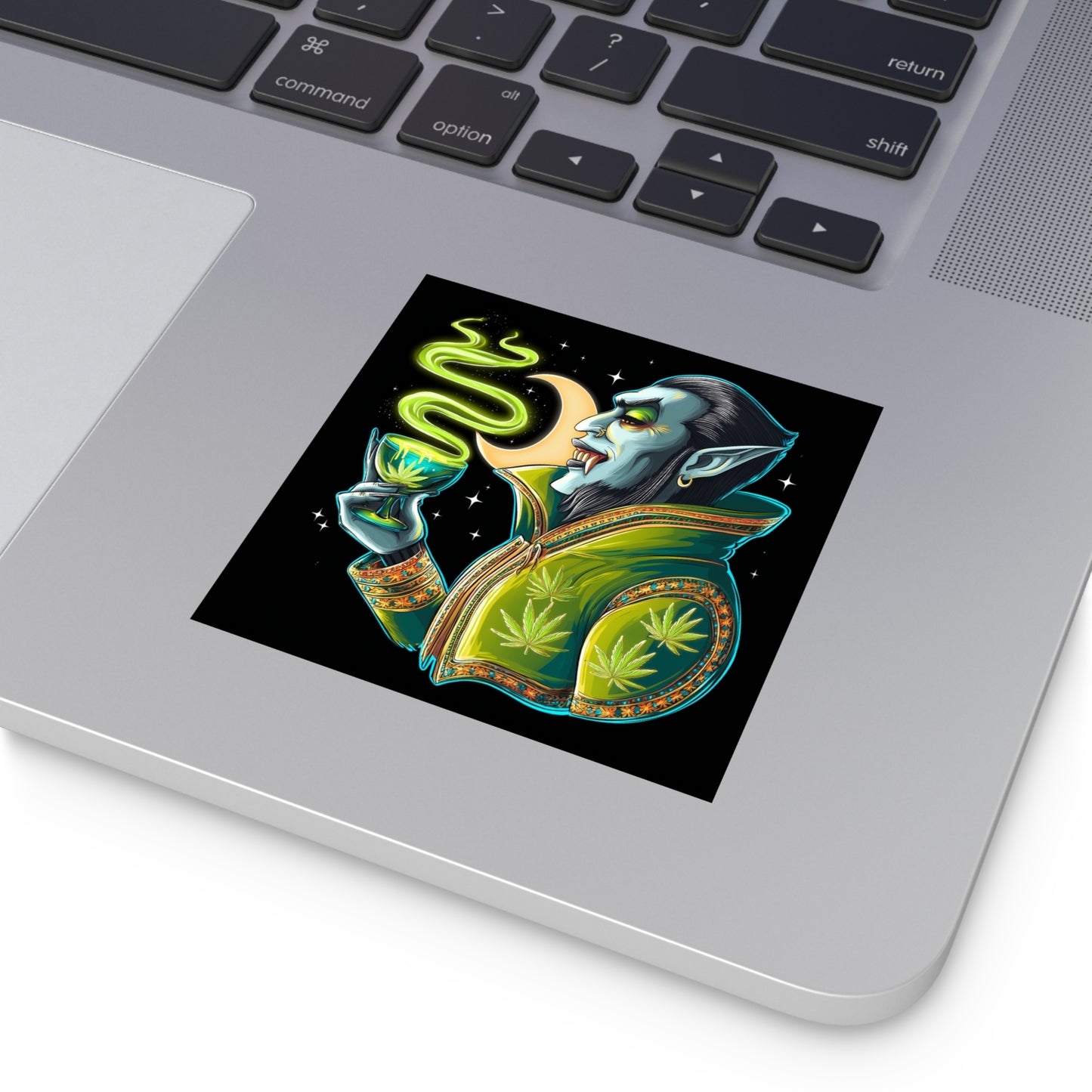 Elegant Vampire Count Cannabis Chalice Halloween Sticker - Premium Dracula HIGH ROLLER Moon Goblet 420 Vinyl Decal