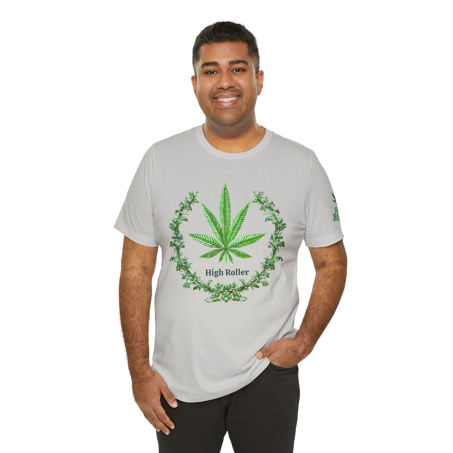 Cannabis Crest Wreath Tee - Botanical Elegance Art Design | High Roller