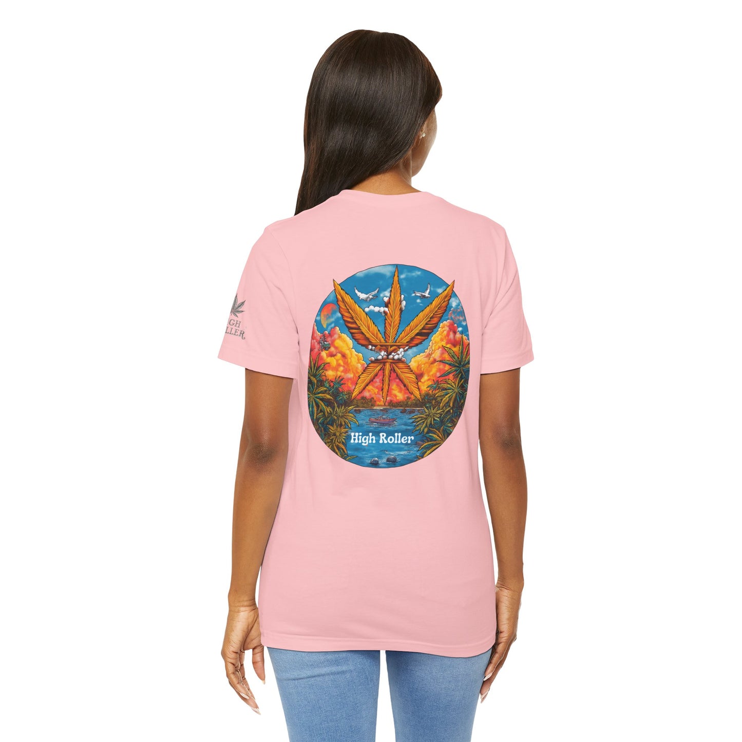 Cannabis Paradise Circle Tee - Tropical Sunset Art Design | High Roller
