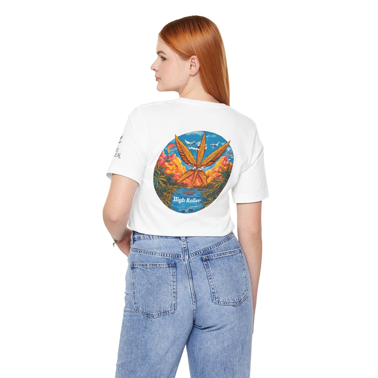 Cannabis Paradise Circle Tee - Tropical Sunset Art Design | High Roller