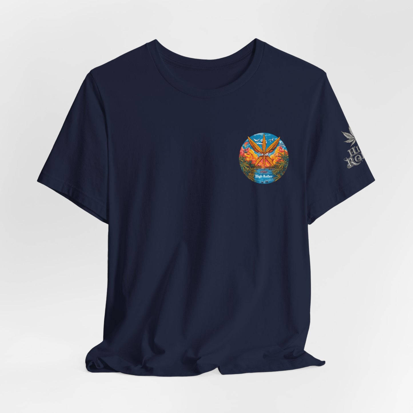 Cannabis Paradise Circle Tee - Tropical Sunset Art Design | High Roller