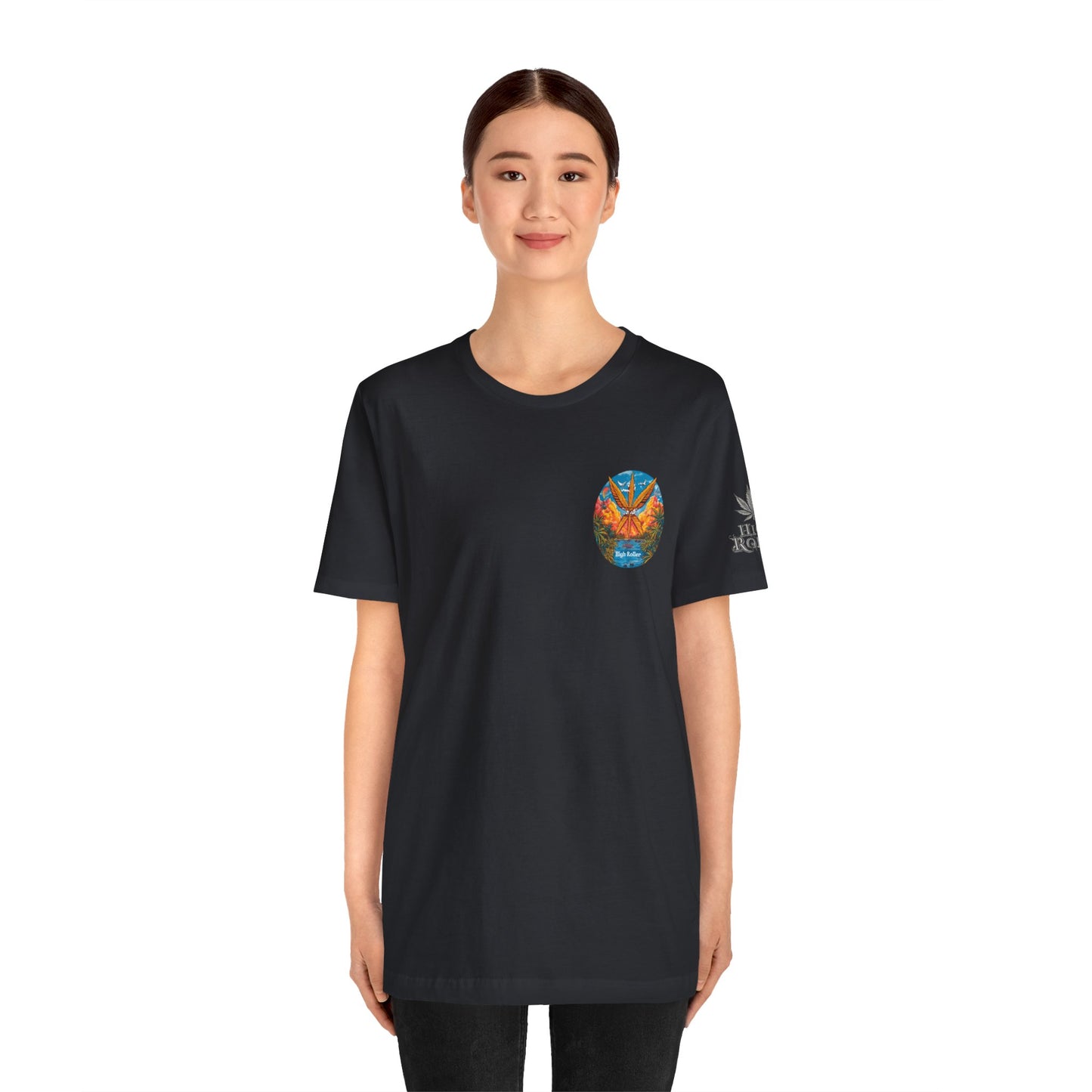 Cannabis Paradise Circle Tee - Tropical Sunset Art Design | High Roller