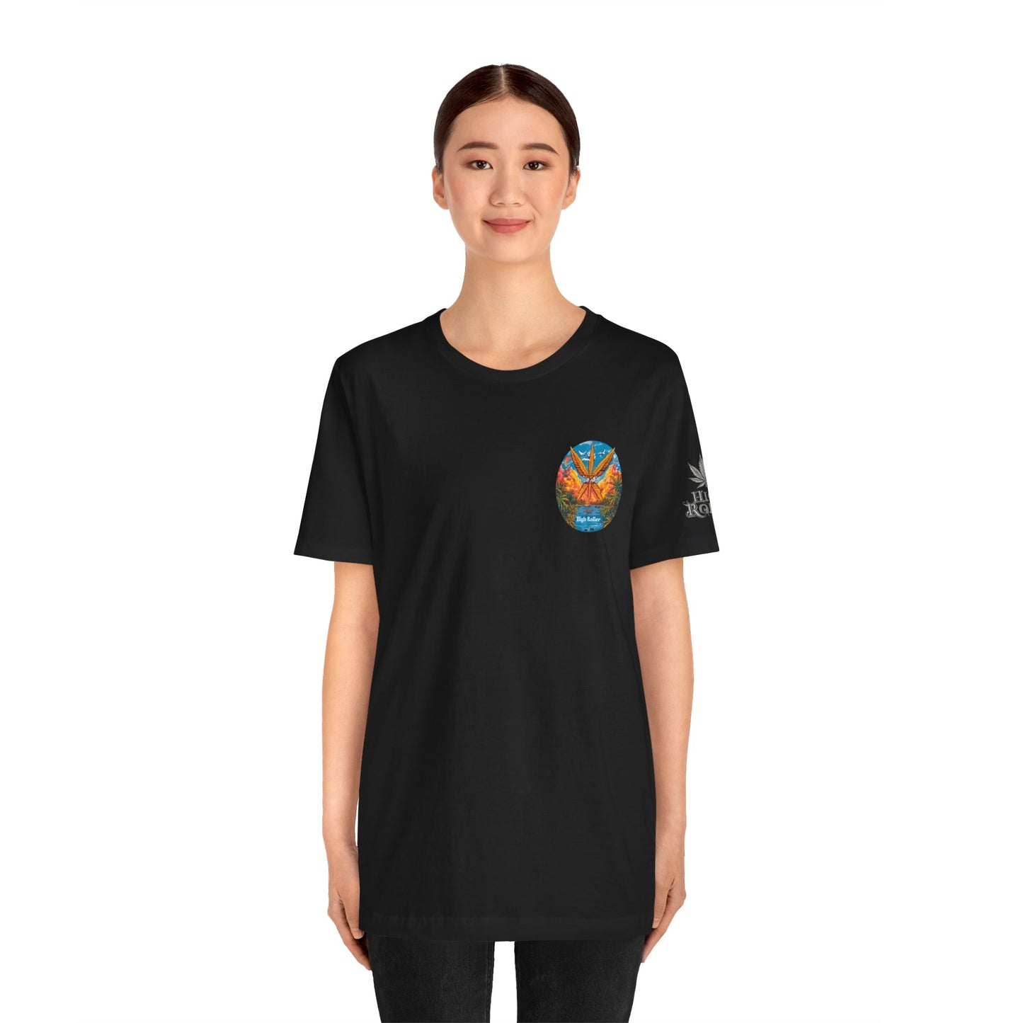 Cannabis Paradise Circle Tee - Tropical Sunset Art Design | High Roller