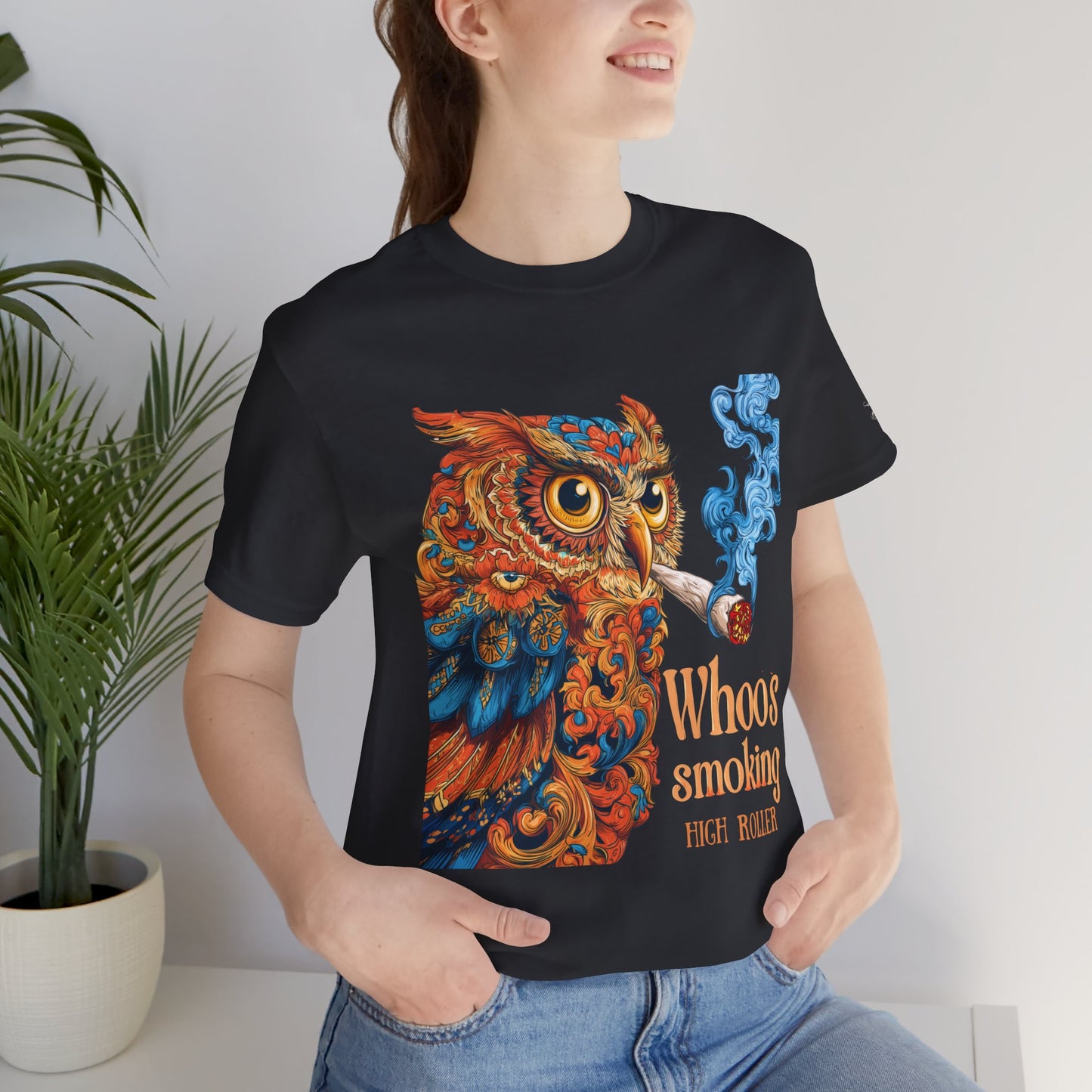 Whoos Smoking Owl Tee - Wise Cannabis Art Design | High Roller