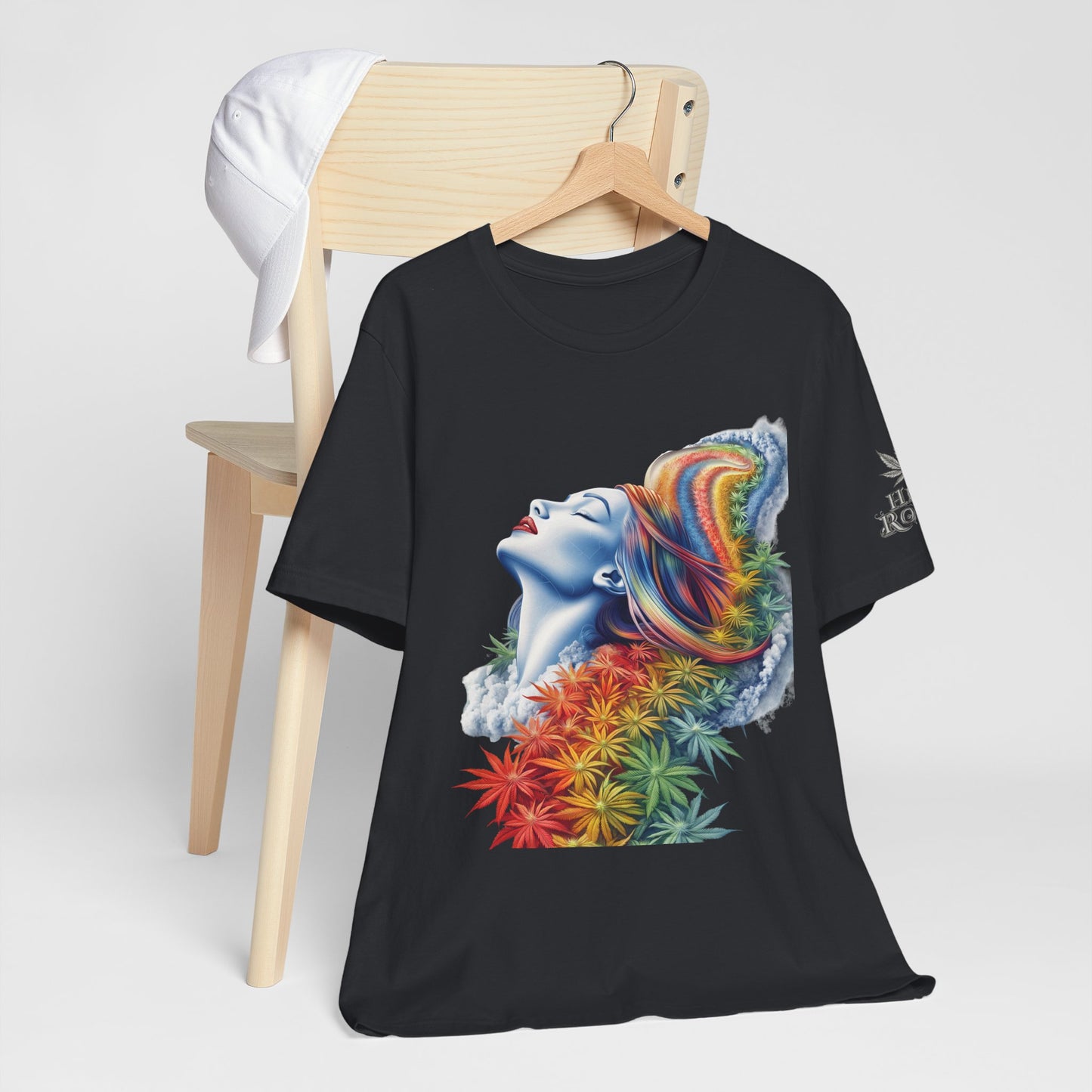 Rainbow Cannabis Goddess Tee - Ethereal Beauty Art Design | High Roller