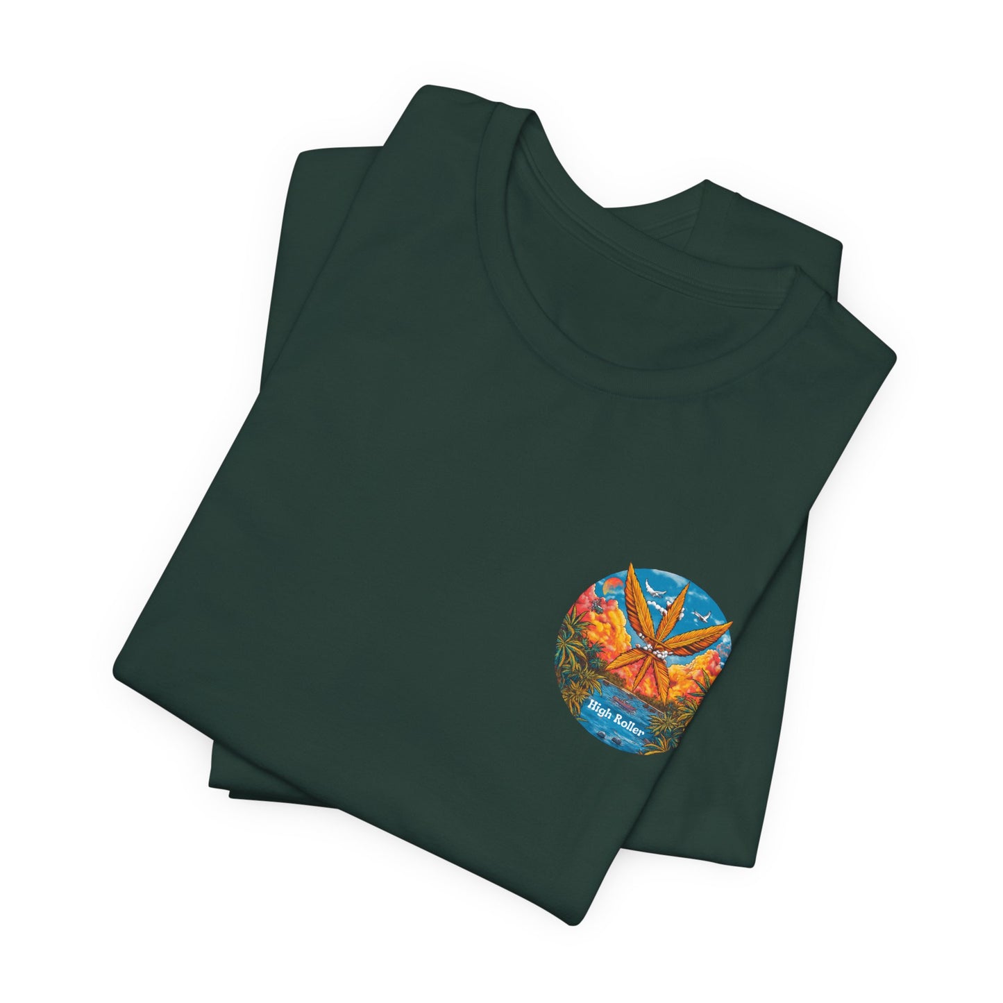 Cannabis Paradise Circle Tee - Tropical Sunset Art Design | High Roller