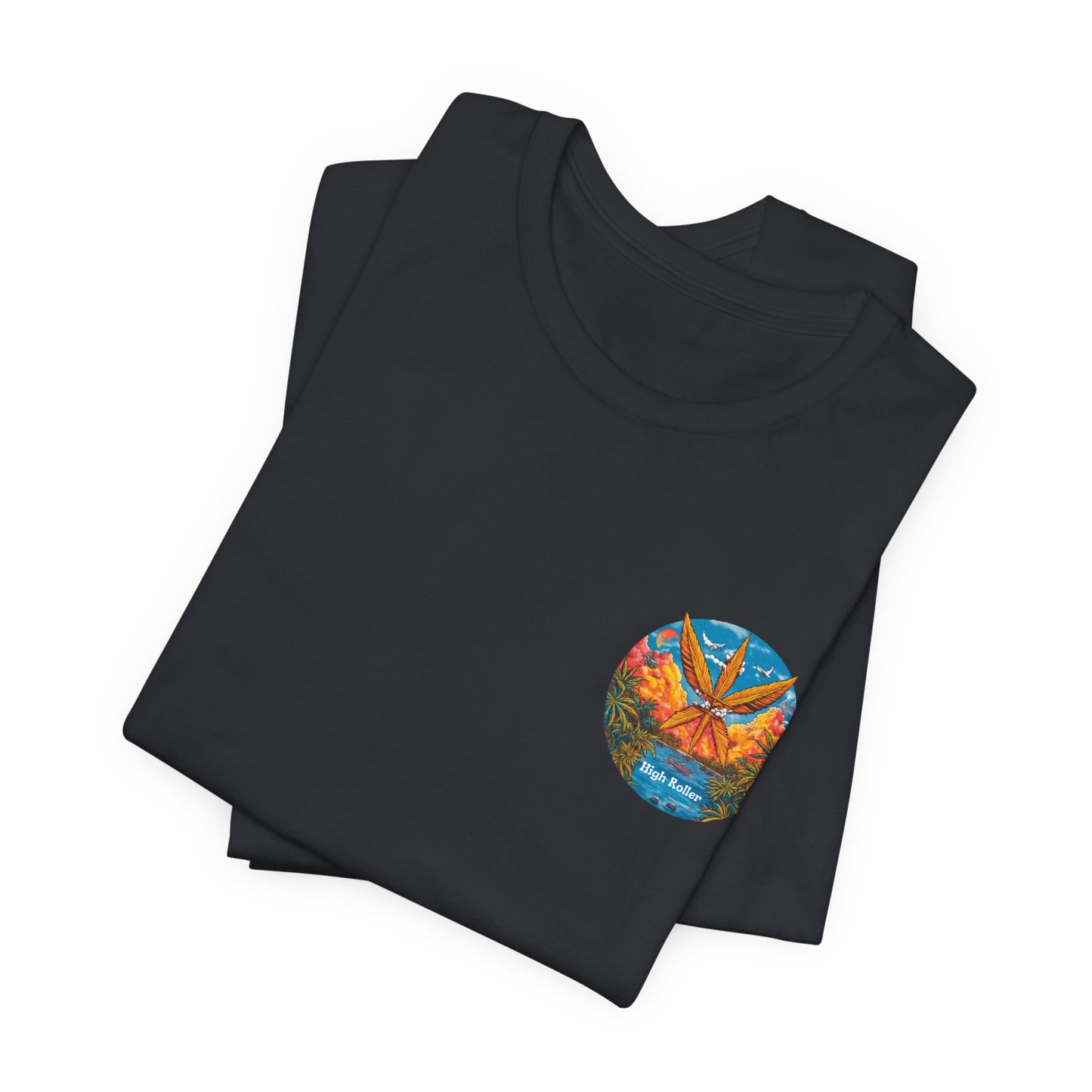 Cannabis Paradise Circle Tee - Tropical Sunset Art Design | High Roller