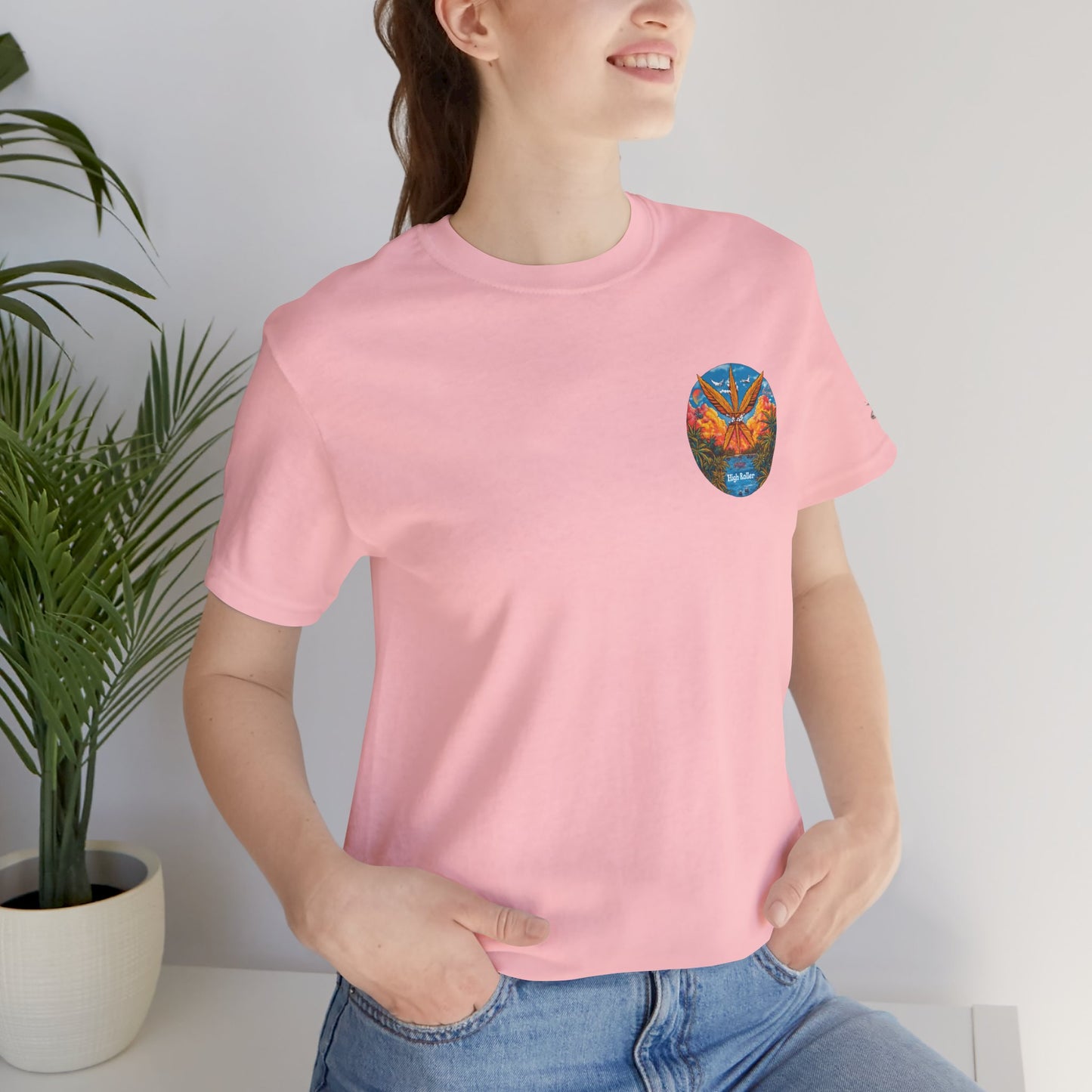 Cannabis Paradise Circle Tee - Tropical Sunset Art Design | High Roller