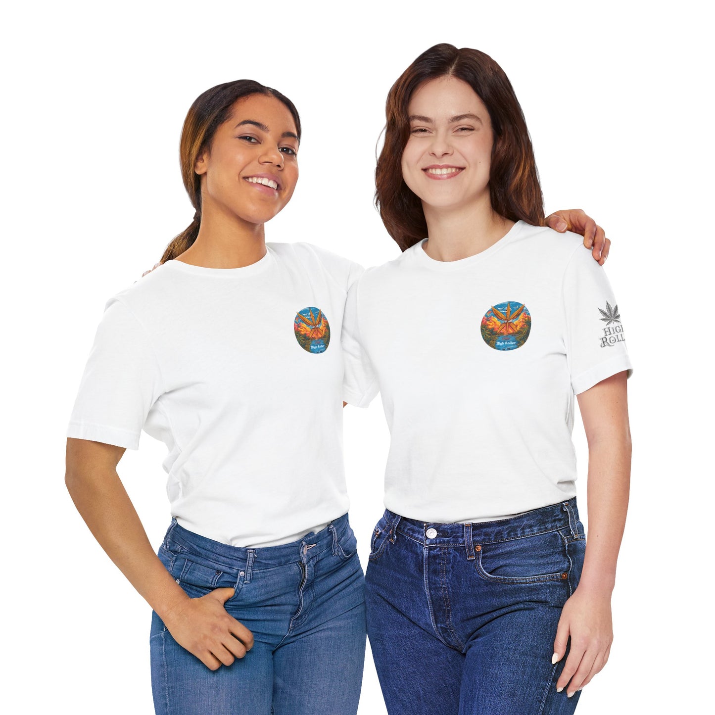 Cannabis Paradise Circle Tee - Tropical Sunset Art Design | High Roller