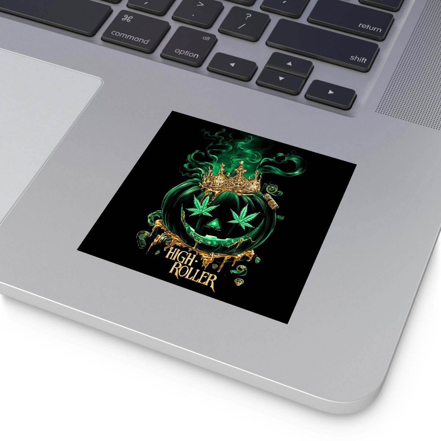 Royal Cannabis Jack-O-Lantern Crown Sticker - Luxury Emerald Halloween King - HIGH ROLLER Premium 3x3 Vinyl