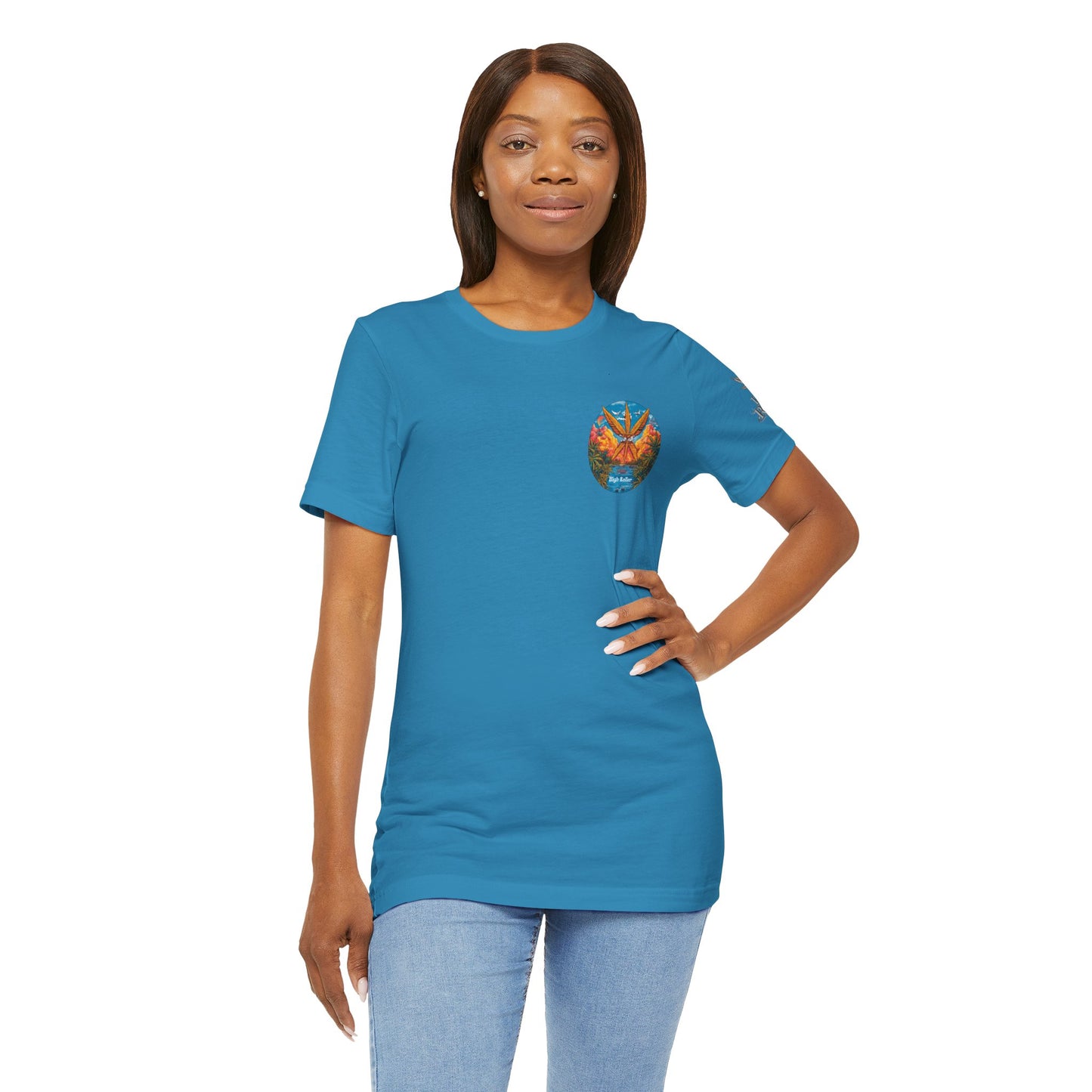 Cannabis Paradise Circle Tee - Tropical Sunset Art Design | High Roller