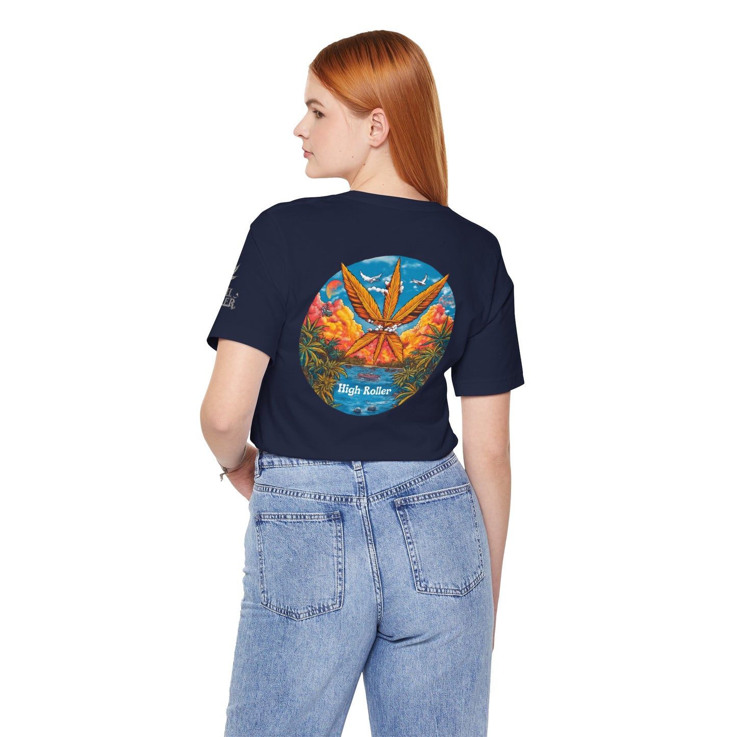 Cannabis Paradise Circle Tee - Tropical Sunset Art Design | High Roller