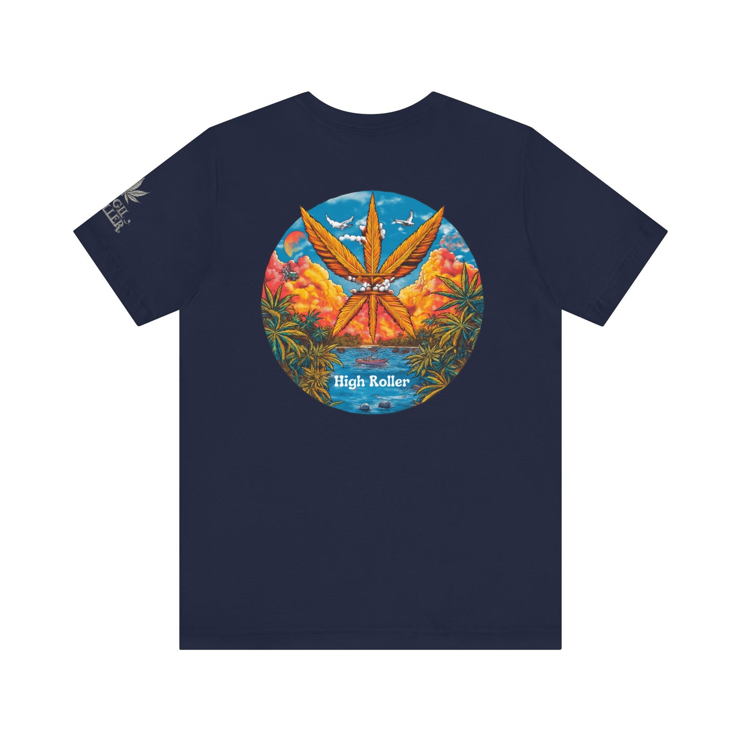 Cannabis Paradise Circle Tee - Tropical Sunset Art Design | High Roller