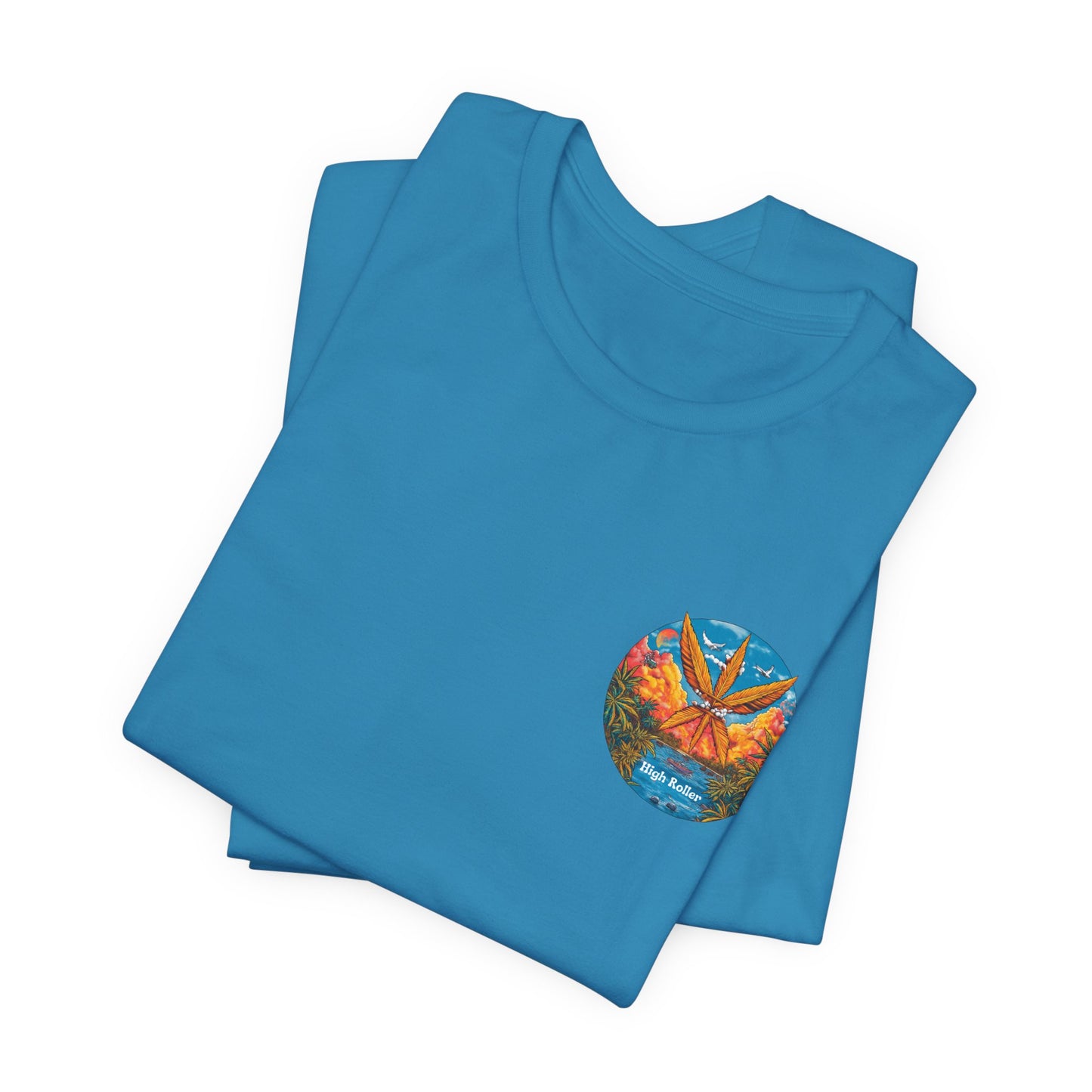 Cannabis Paradise Circle Tee - Tropical Sunset Art Design | High Roller