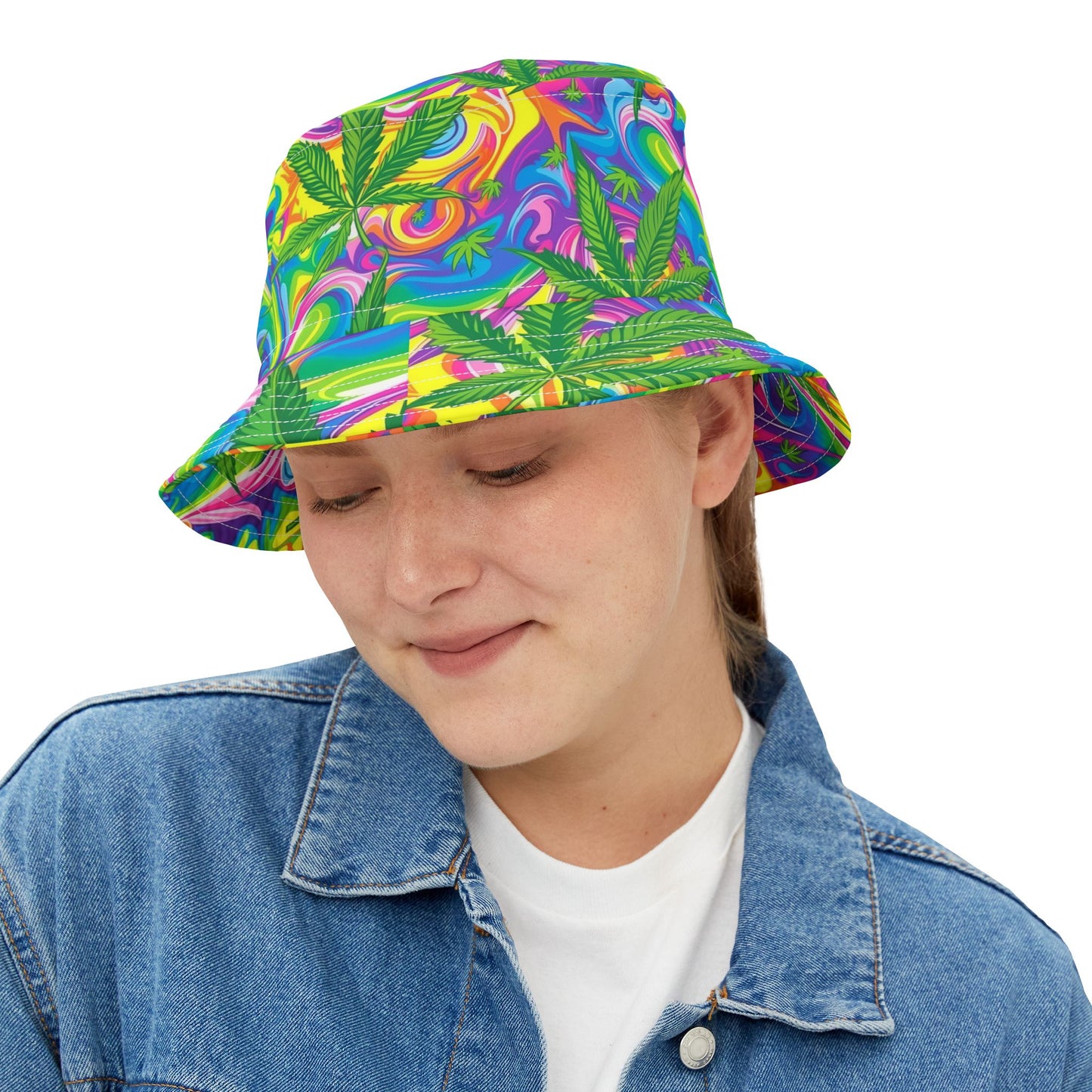 "HIGH ROLLER" Psychedelic Rainbow Swirl Bucket Hat