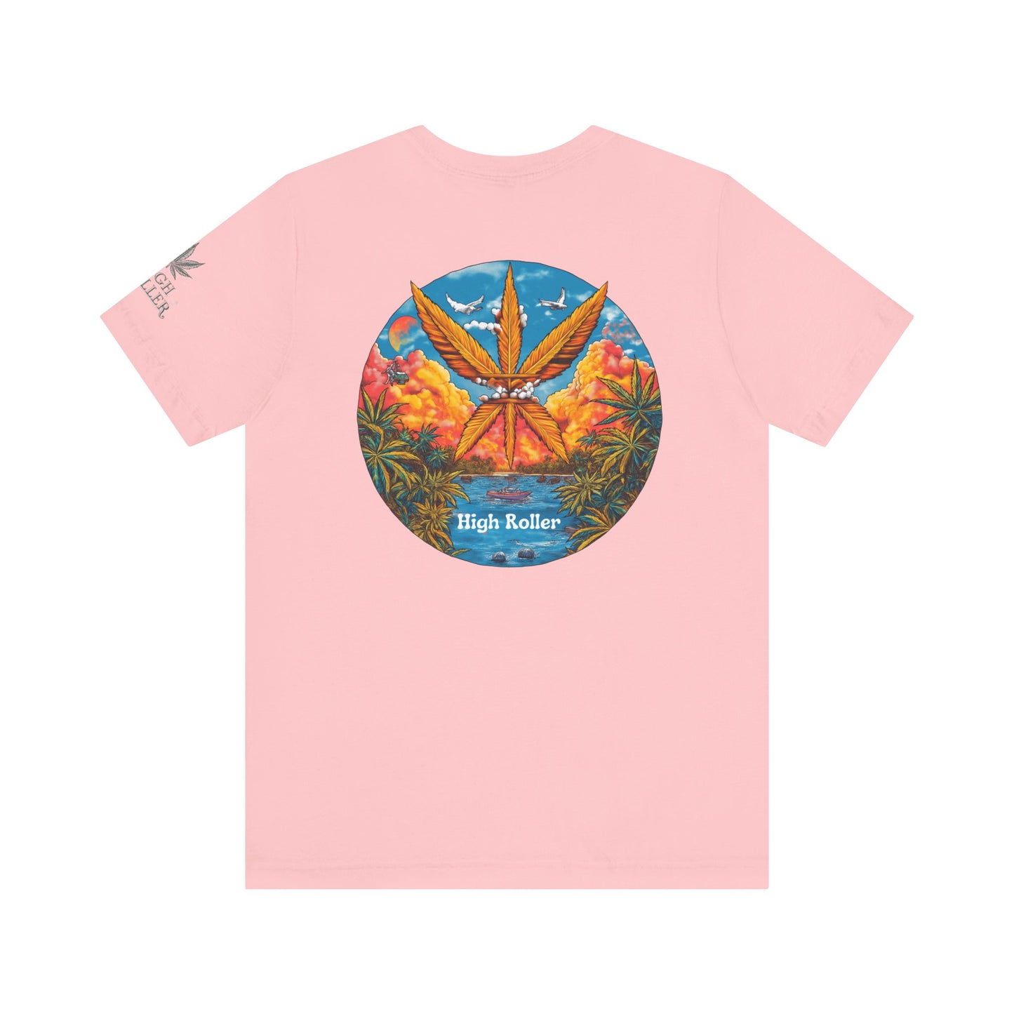 Cannabis Paradise Circle Tee - Tropical Sunset Art Design | High Roller