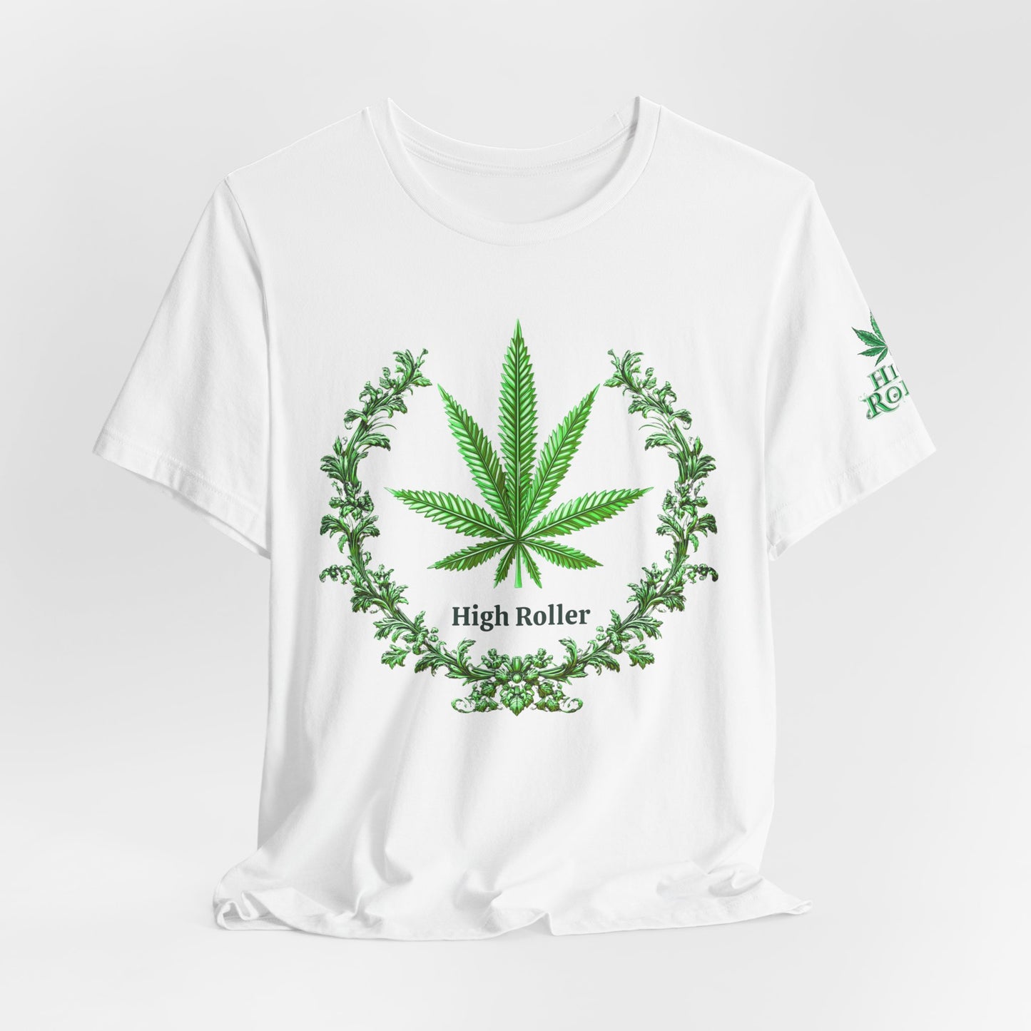 Cannabis Crest Wreath Tee - Botanical Elegance Art Design | High Roller