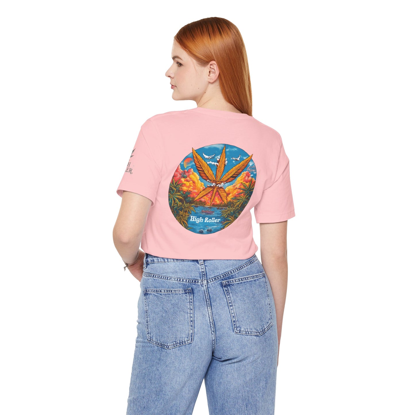 Cannabis Paradise Circle Tee - Tropical Sunset Art Design | High Roller