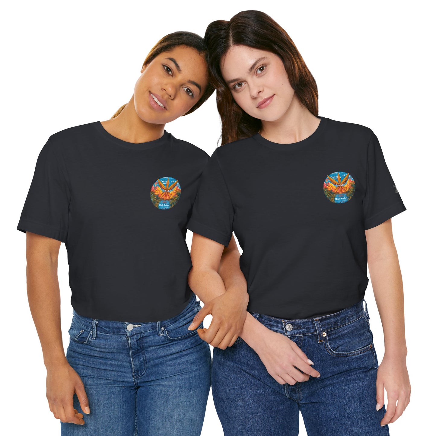 Cannabis Paradise Circle Tee - Tropical Sunset Art Design | High Roller