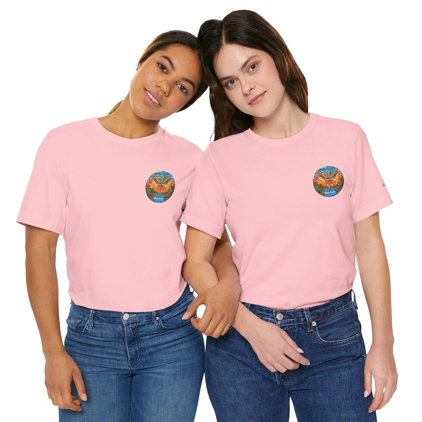 Cannabis Paradise Circle Tee - Tropical Sunset Art Design | High Roller