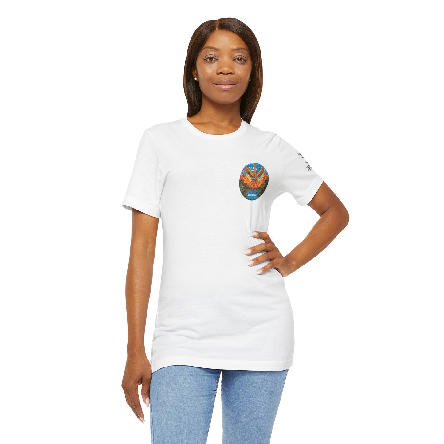 Cannabis Paradise Circle Tee - Tropical Sunset Art Design | High Roller