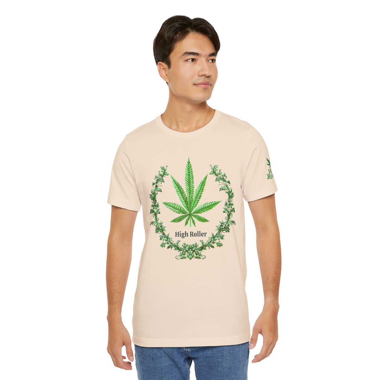 Cannabis Crest Wreath Tee - Botanical Elegance Art Design | High Roller