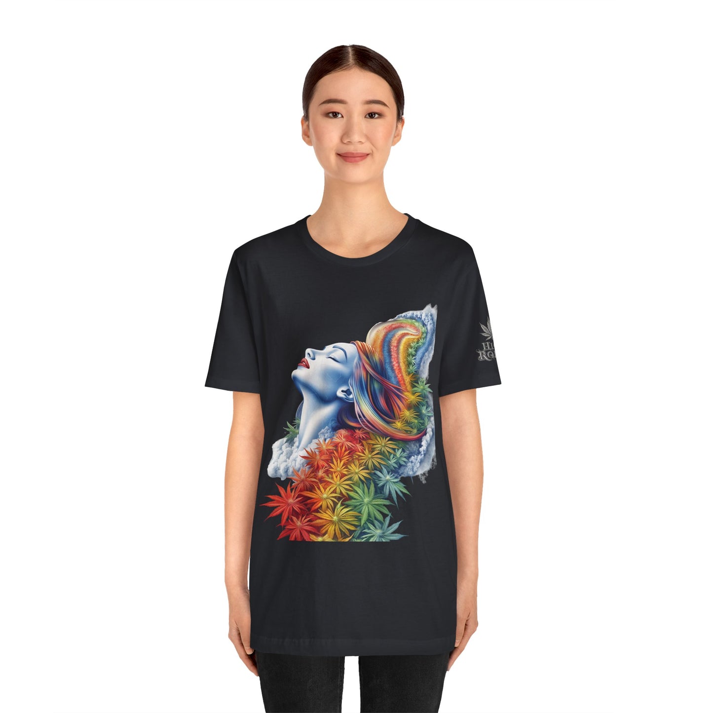 Rainbow Cannabis Goddess Tee - Ethereal Beauty Art Design | High Roller