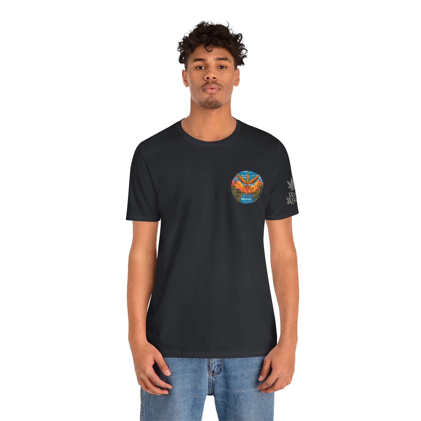 Cannabis Paradise Circle Tee - Tropical Sunset Art Design | High Roller