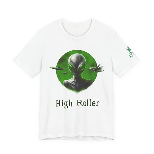 Cosmic Visitor Tee - Premium Airlume Cotton Cannabis Culture UFO Alien Art