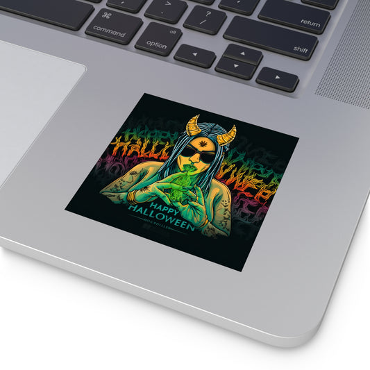 Demon Goddess Cannabis Oracle Halloween Sticker - Premium Devil Woman HIGH ROLLER Psychedelic 420 Vinyl Decal