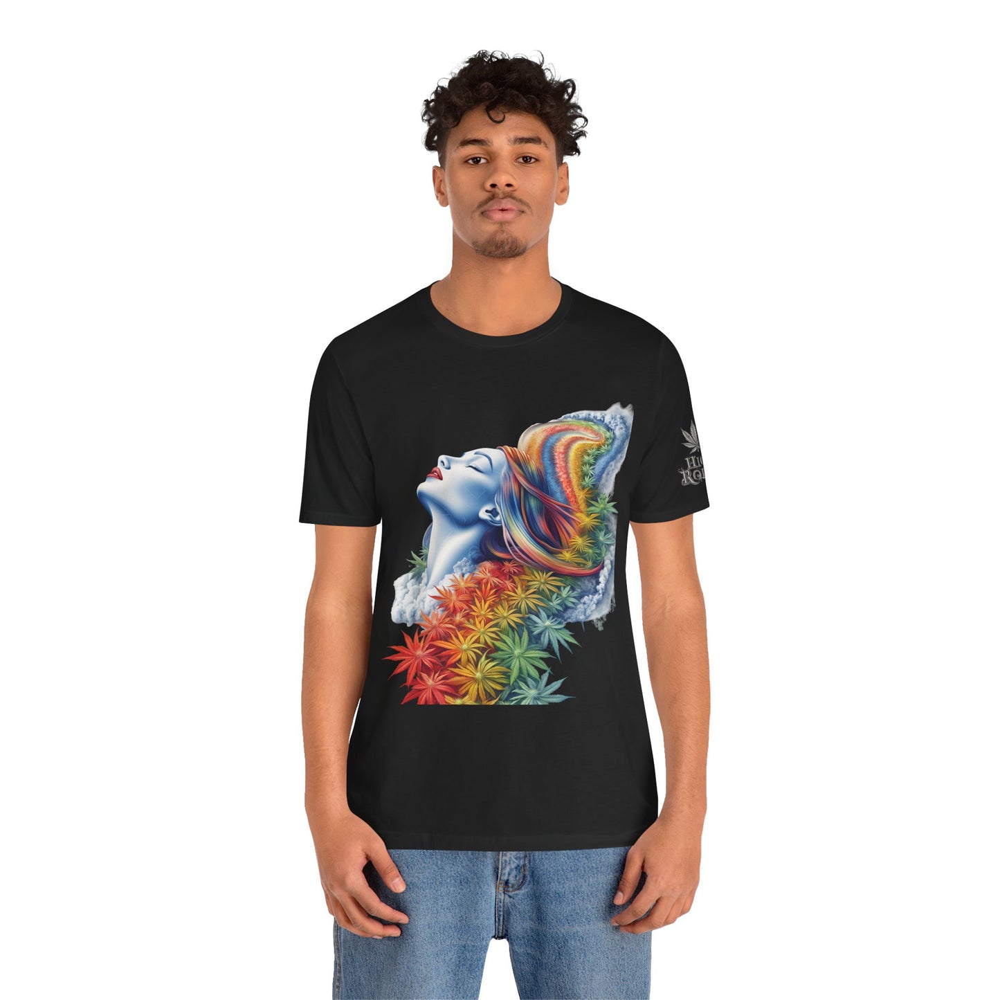 Rainbow Cannabis Goddess Tee - Ethereal Beauty Art Design | High Roller