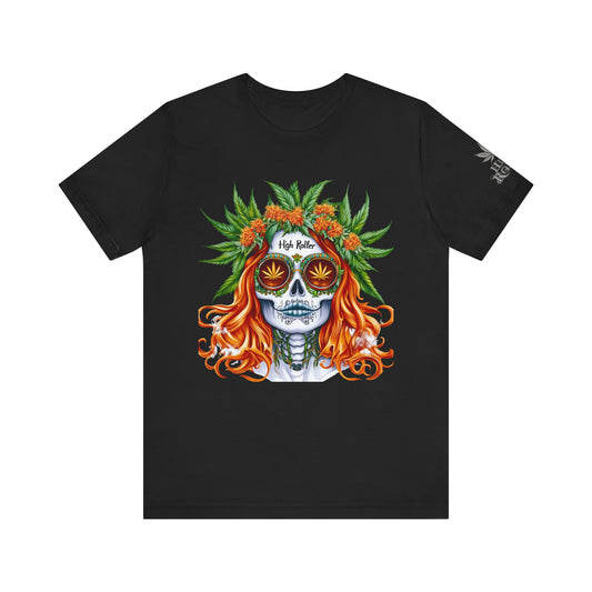 Sugar Skull Goddess Tee - Premium Airlume Cotton Cannabis Culture Day of Dead Art