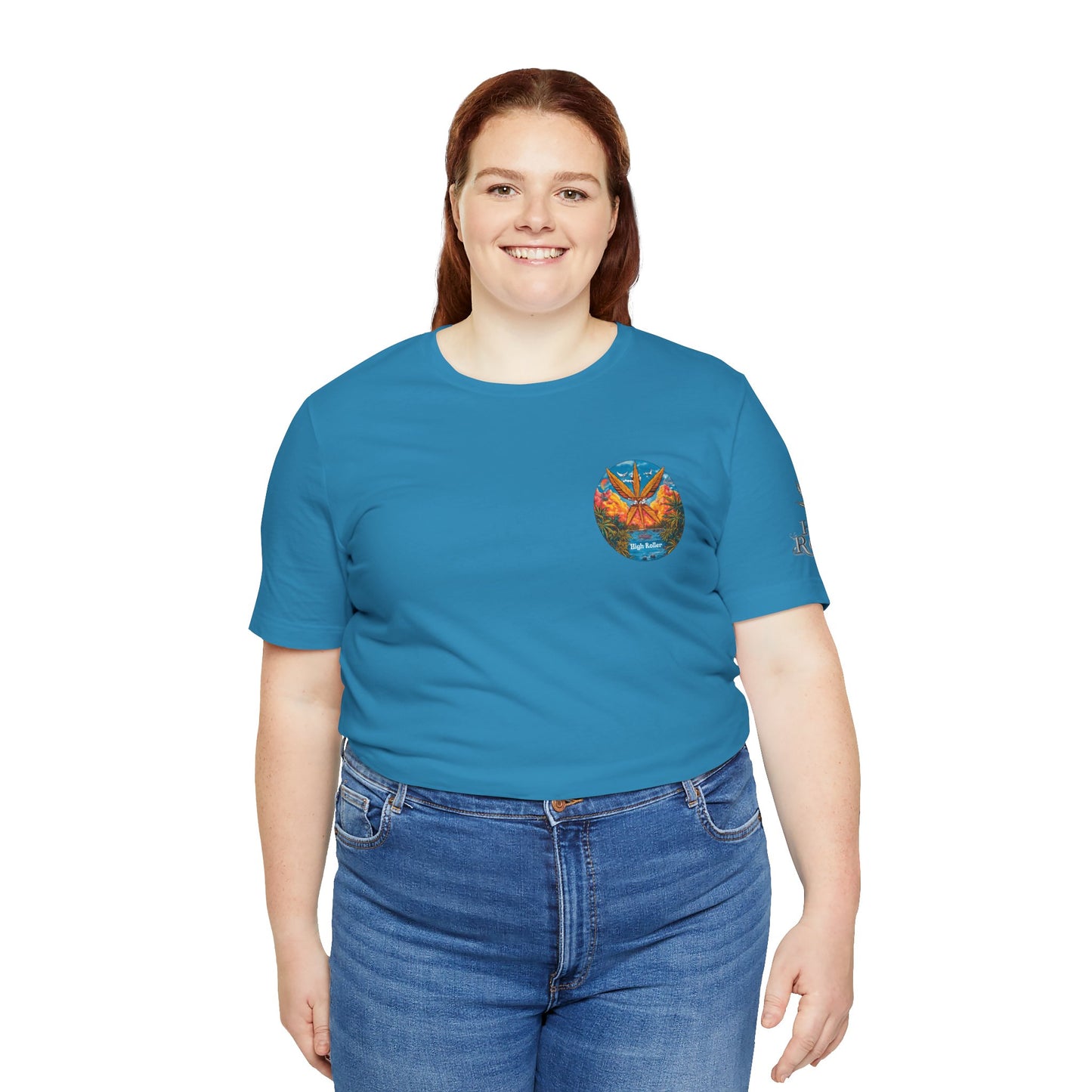 Cannabis Paradise Circle Tee - Tropical Sunset Art Design | High Roller