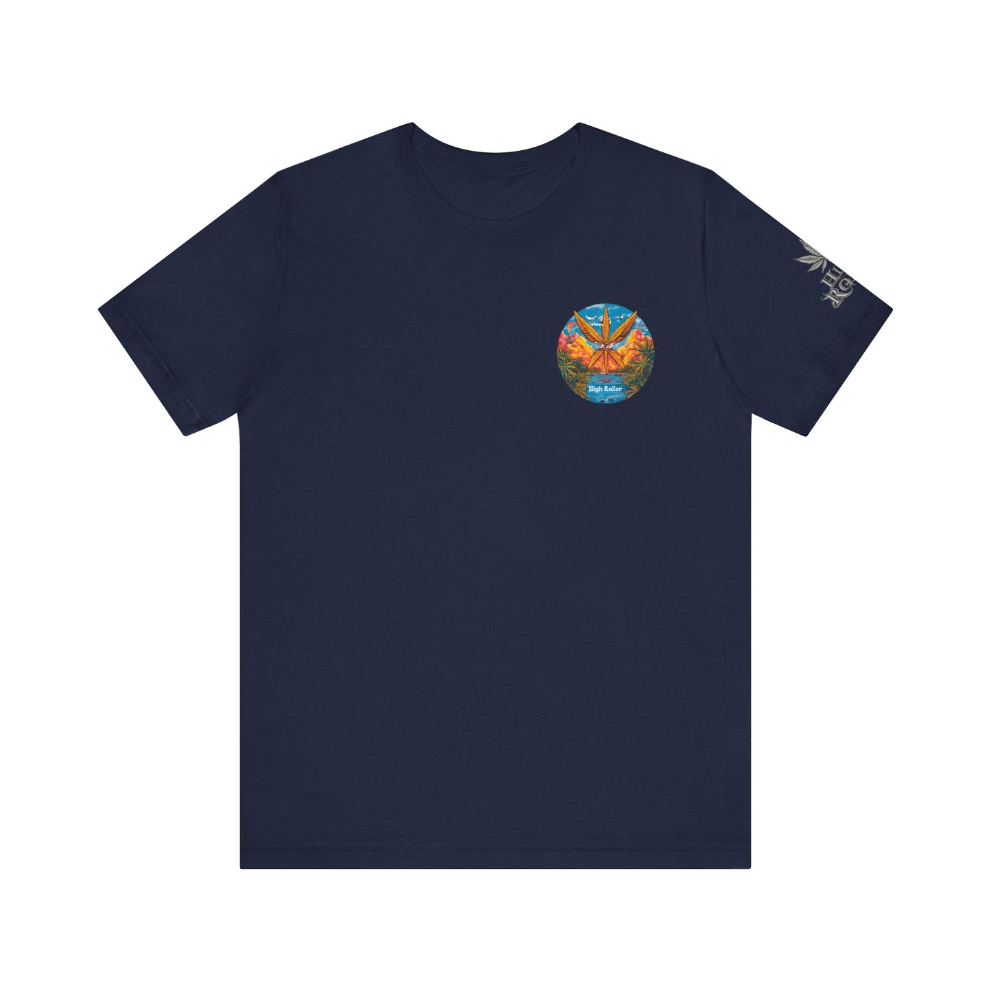 Cannabis Paradise Circle Tee - Tropical Sunset Art Design | High Roller