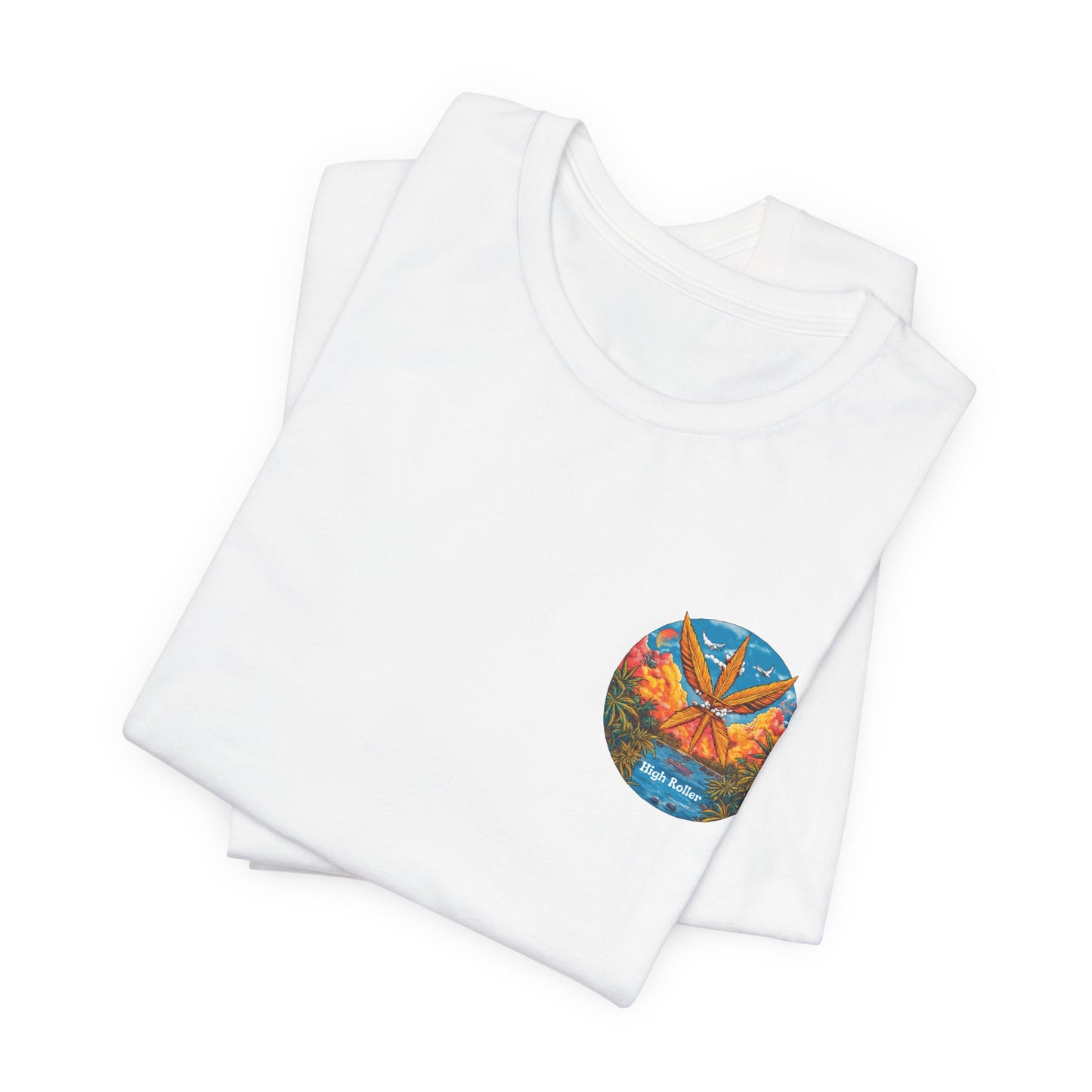 Cannabis Paradise Circle Tee - Tropical Sunset Art Design | High Roller