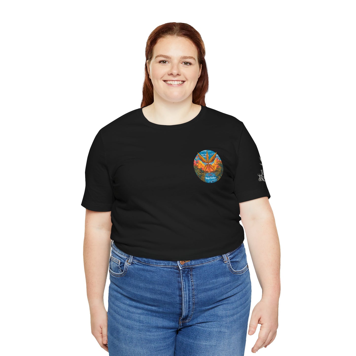 Cannabis Paradise Circle Tee - Tropical Sunset Art Design | High Roller