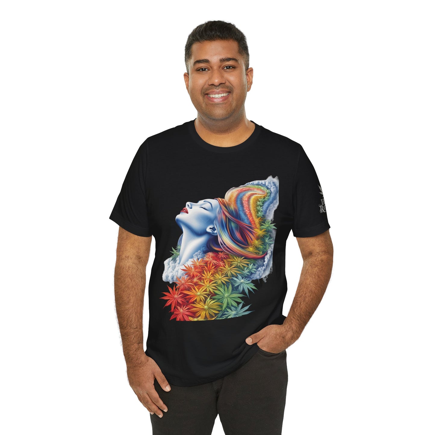 Rainbow Cannabis Goddess Tee - Ethereal Beauty Art Design | High Roller