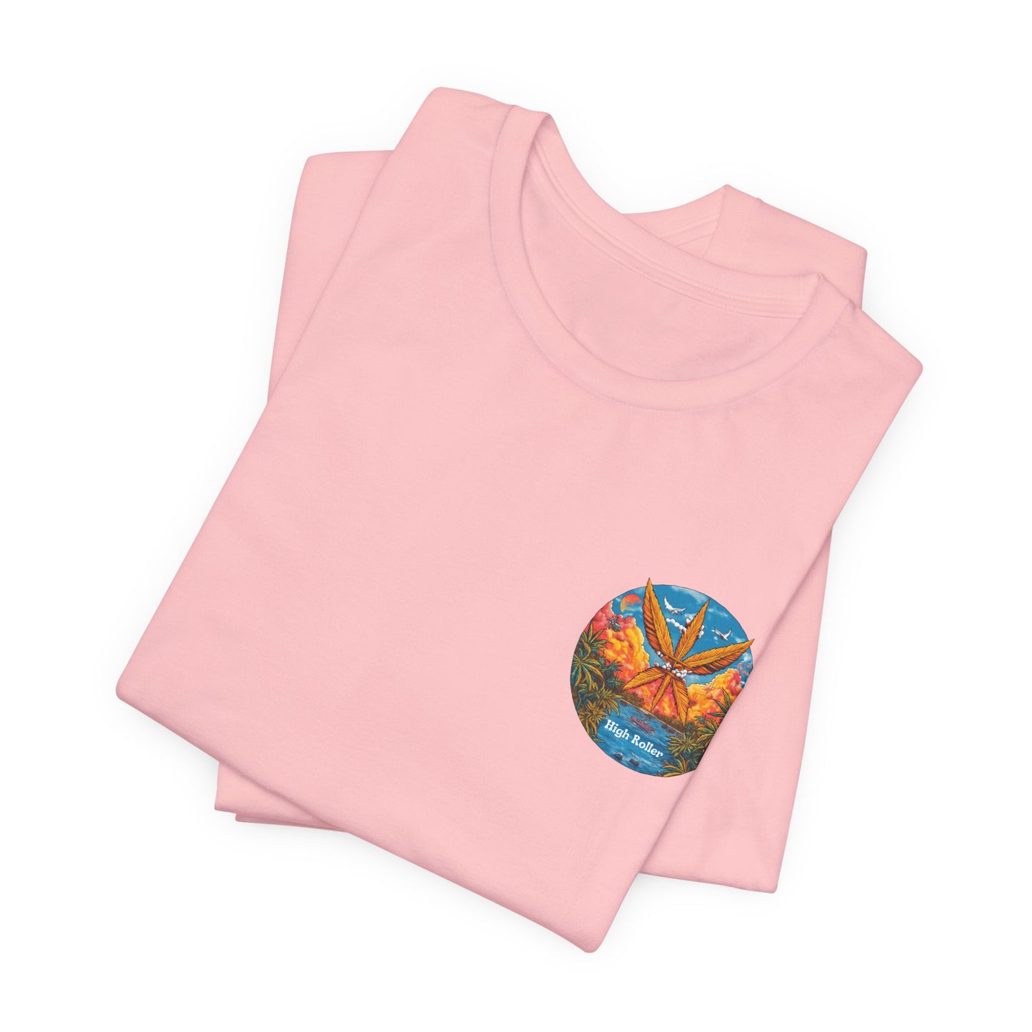 Cannabis Paradise Circle Tee - Tropical Sunset Art Design | High Roller