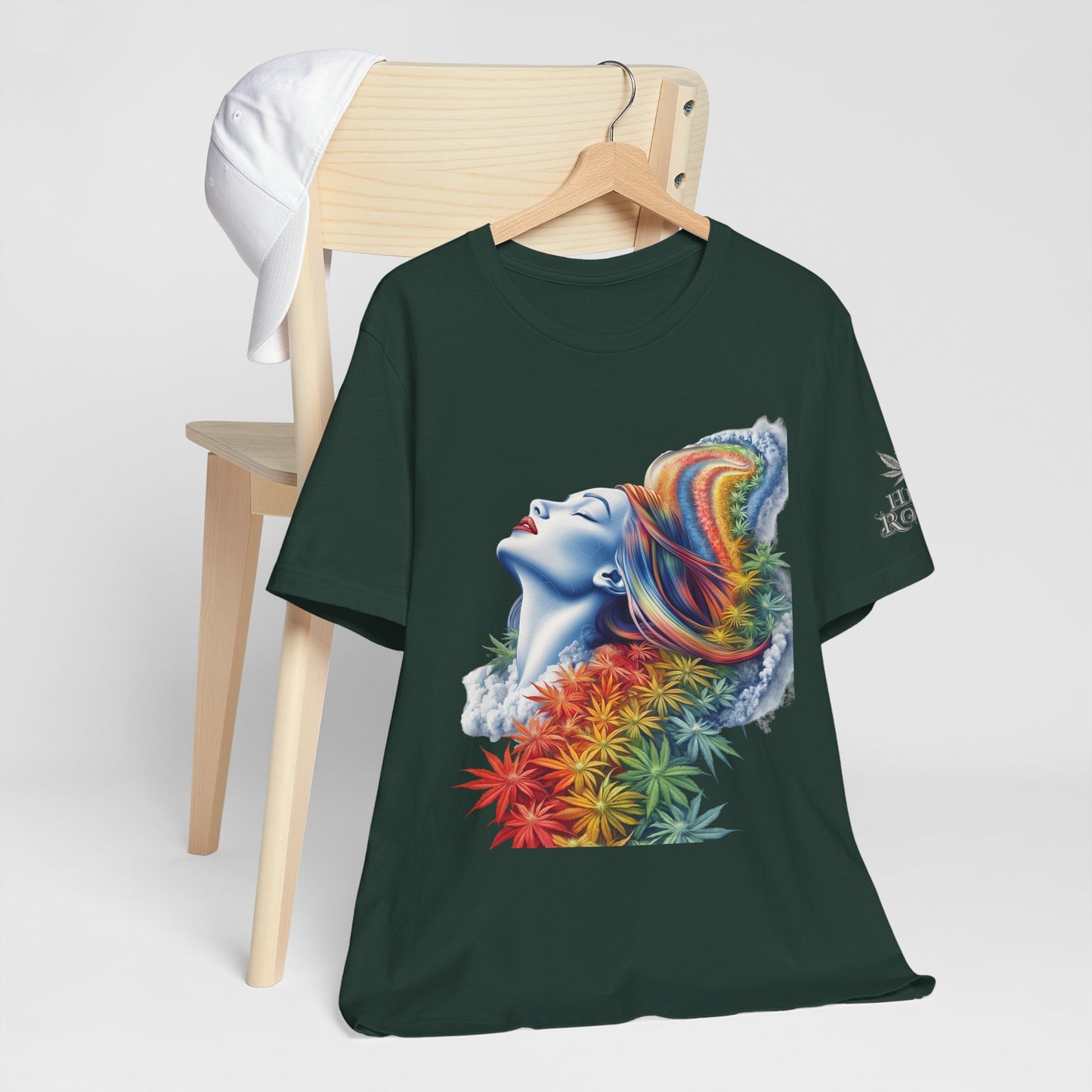 Rainbow Cannabis Goddess Tee - Ethereal Beauty Art Design | High Roller