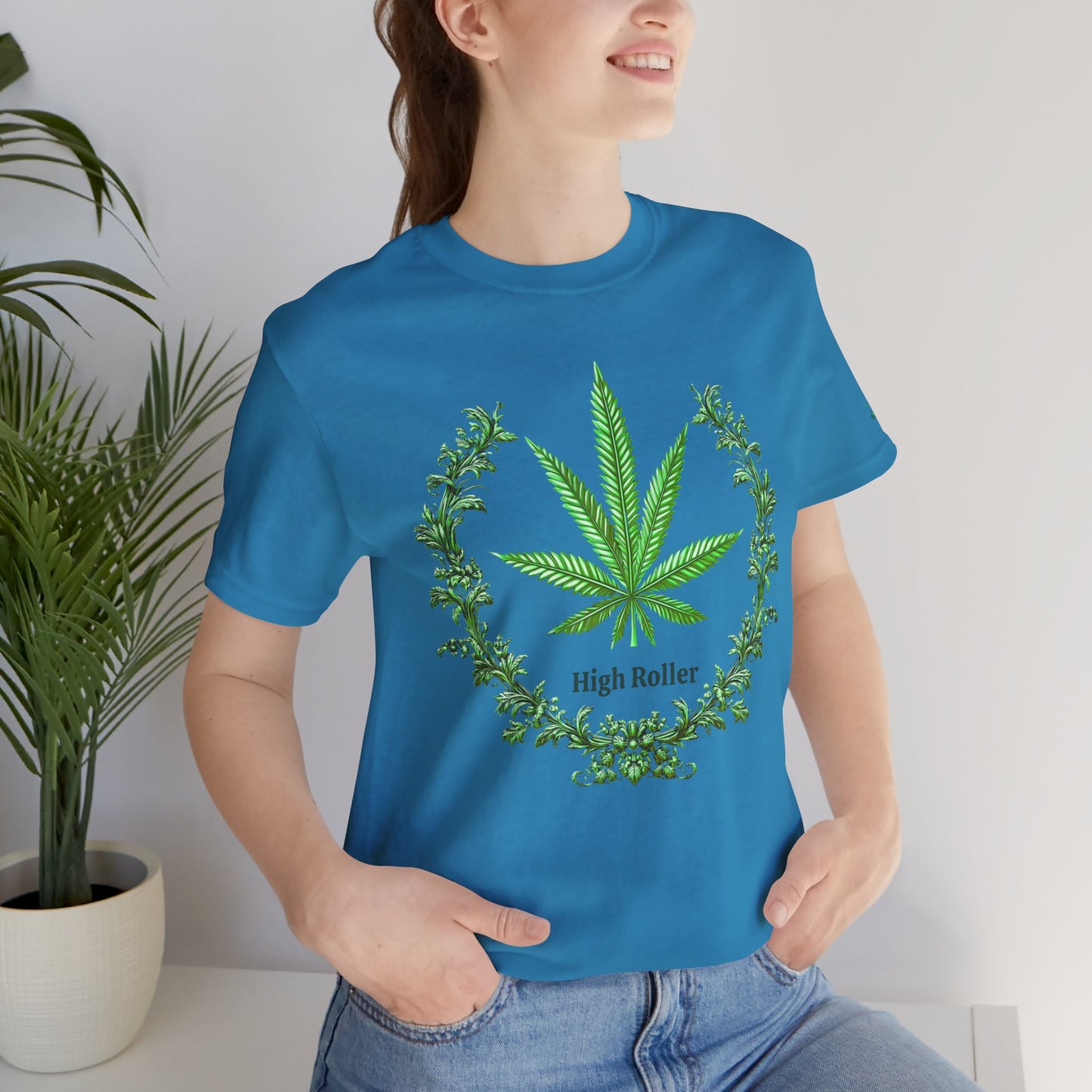 Cannabis Crest Wreath Tee - Botanical Elegance Art Design | High Roller