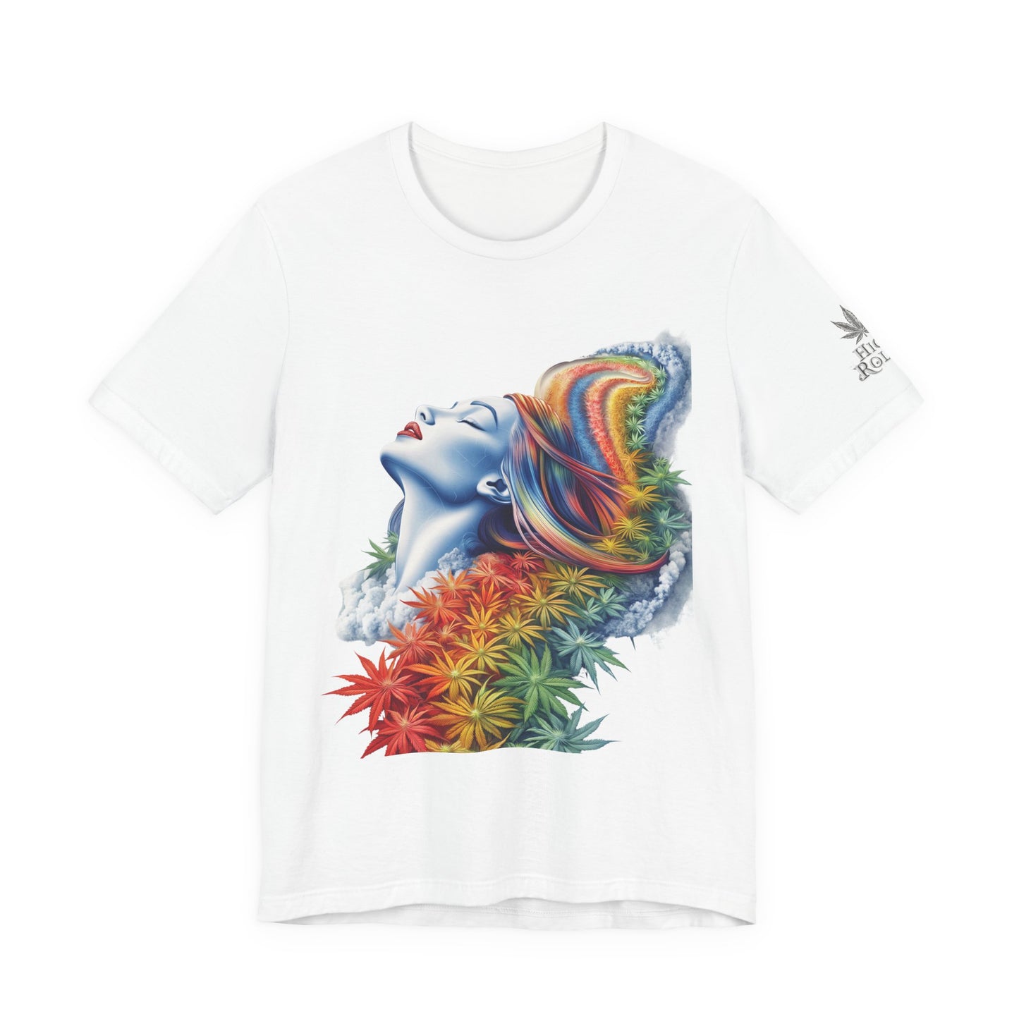 Rainbow Cannabis Goddess Tee - Ethereal Beauty Art Design | High Roller