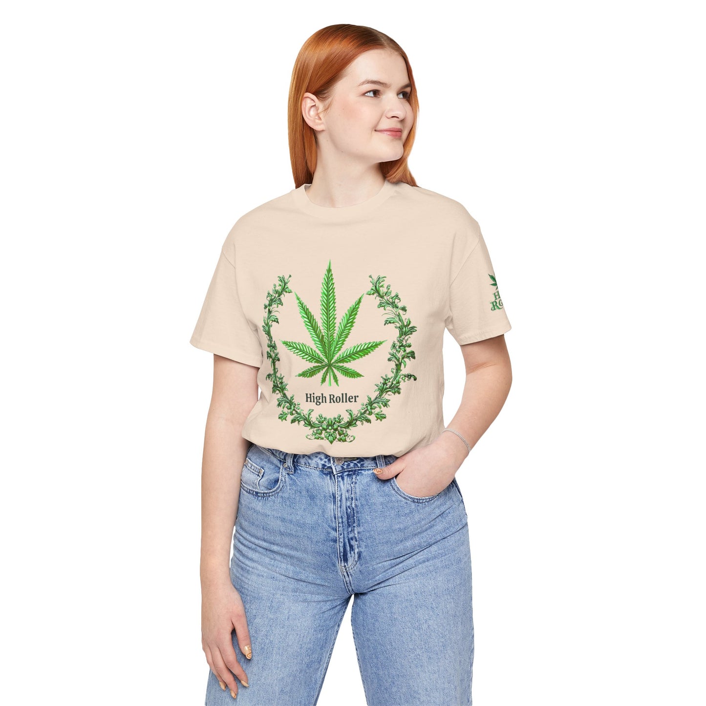 Cannabis Crest Wreath Tee - Botanical Elegance Art Design | High Roller