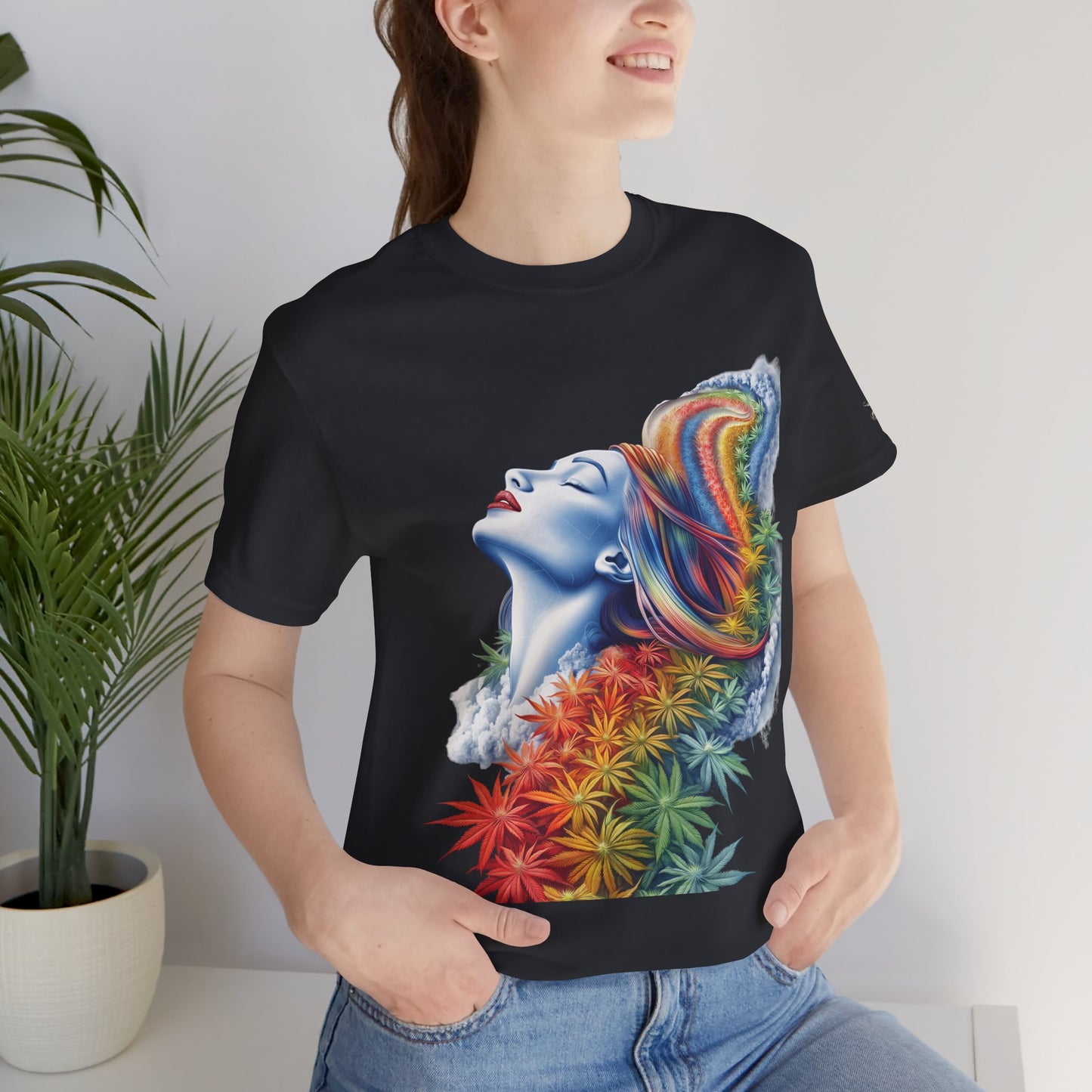 Rainbow Cannabis Goddess Tee - Ethereal Beauty Art Design | High Roller