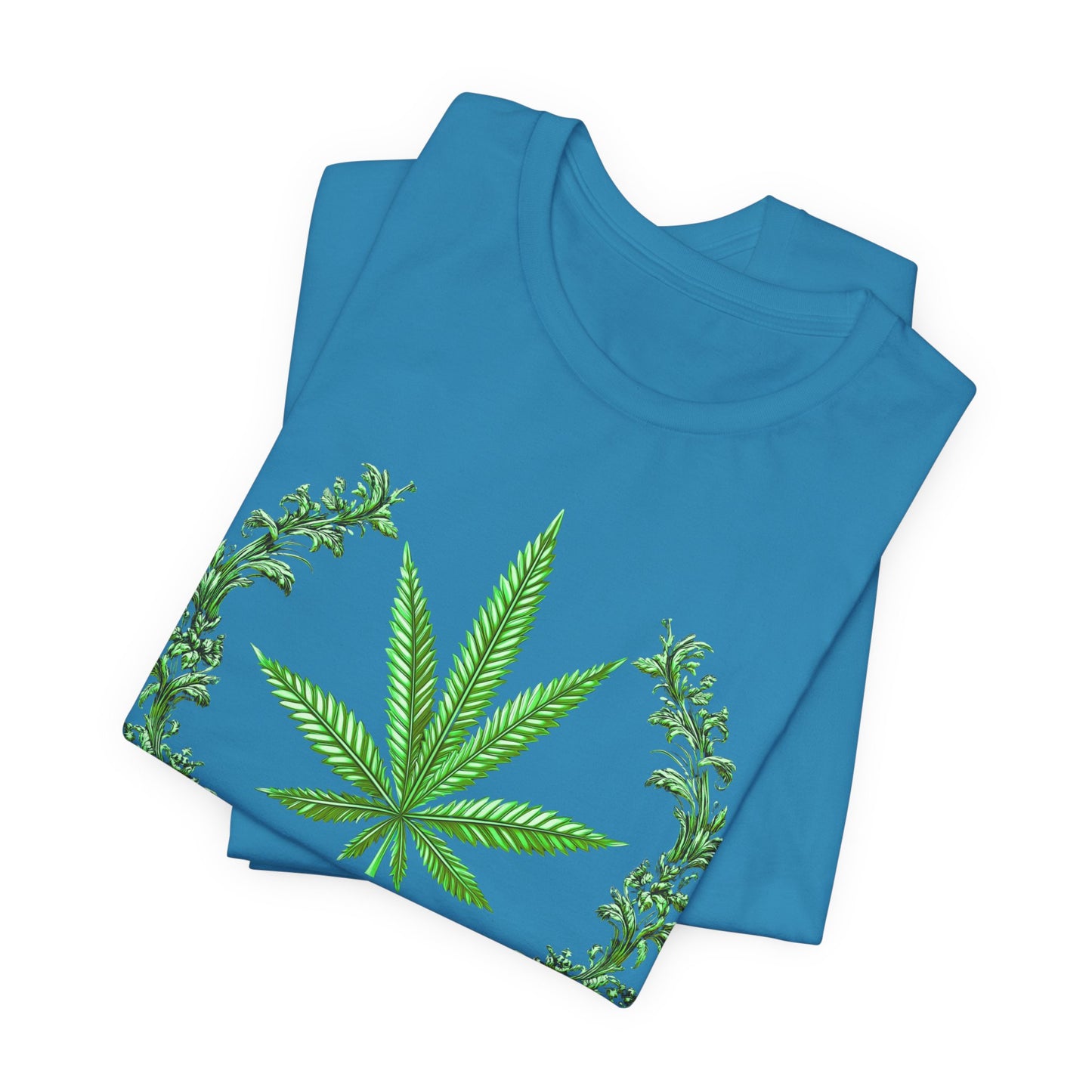 Cannabis Crest Wreath Tee - Botanical Elegance Art Design | High Roller