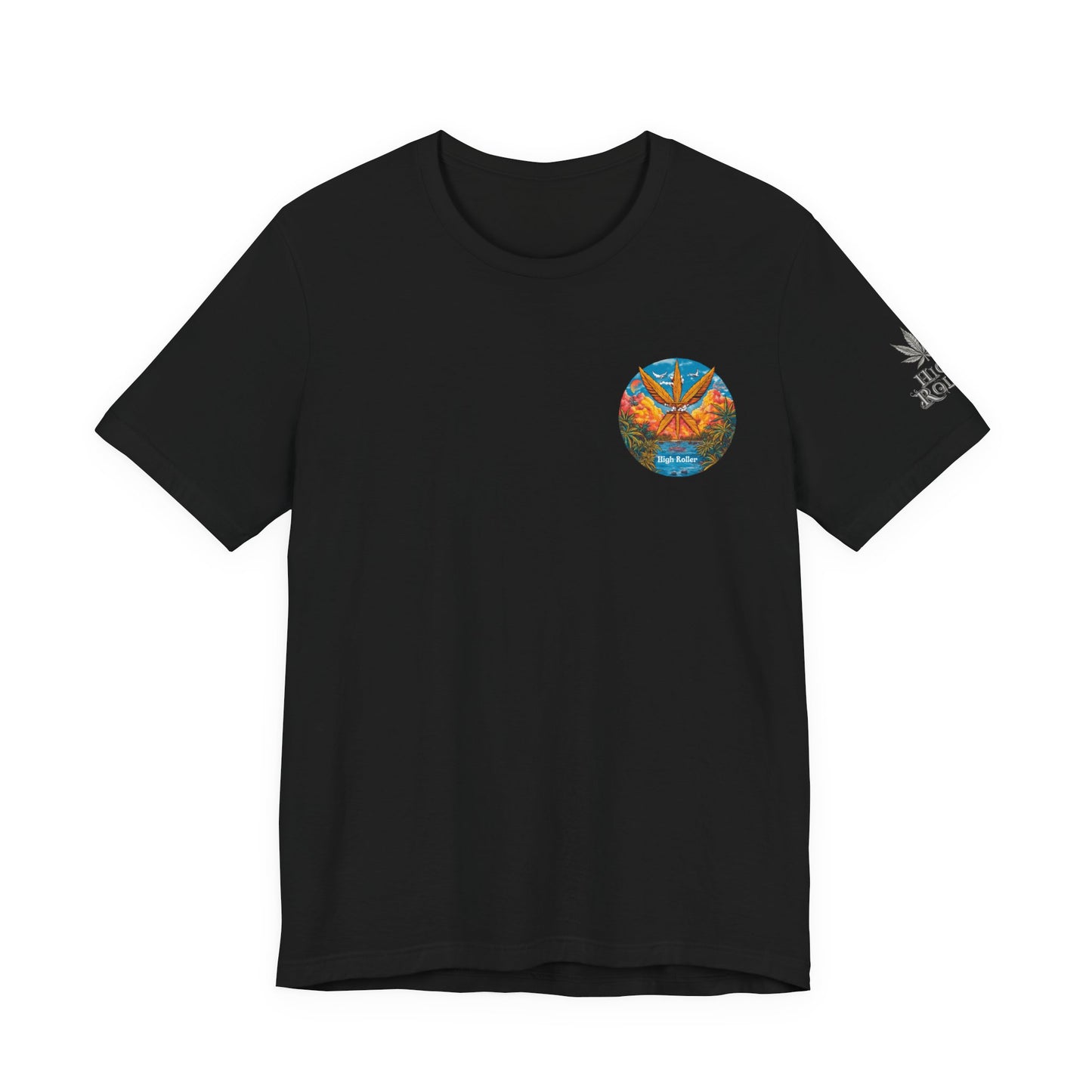 Cannabis Paradise Circle Tee - Tropical Sunset Art Design | High Roller