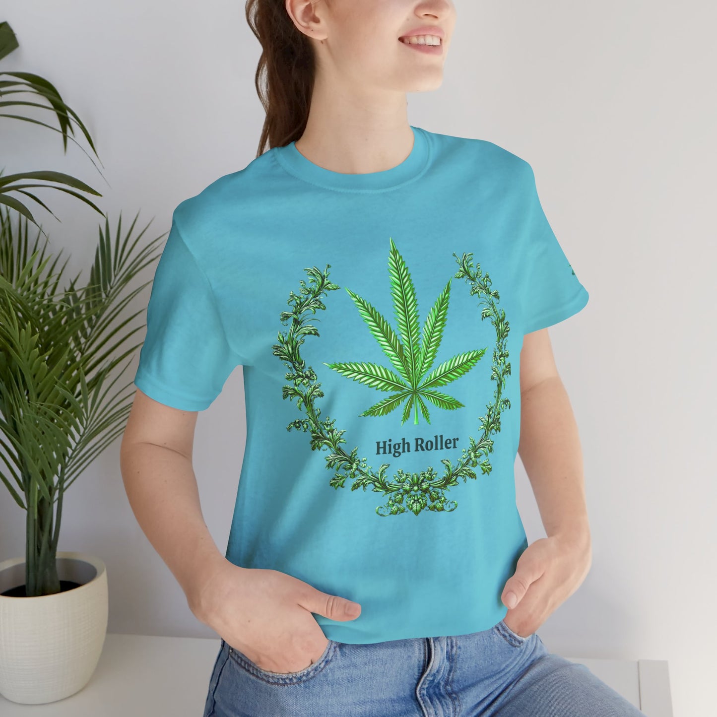 Cannabis Crest Wreath Tee - Botanical Elegance Art Design | High Roller