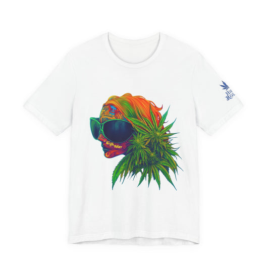 Psychedelic Cannabis Skull Tee - Neon Profile Art Design | High Roller