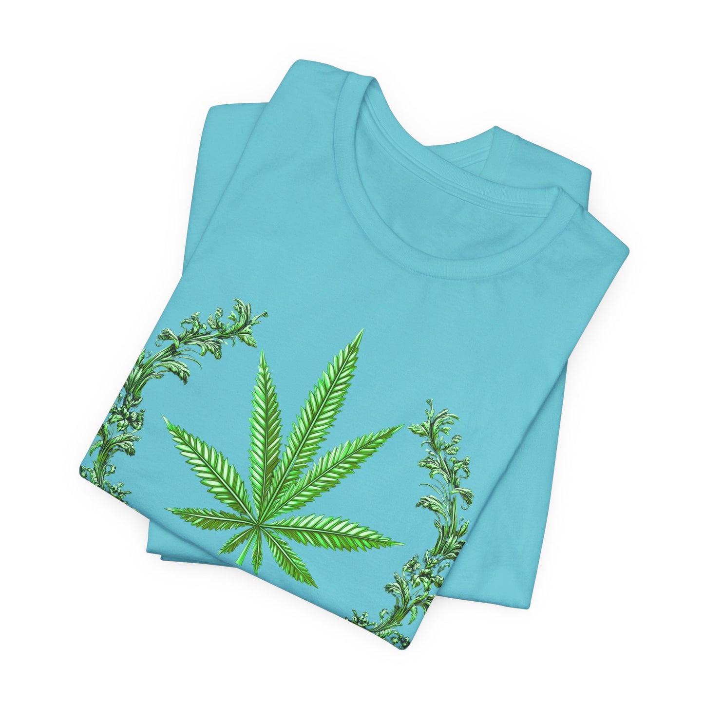 Cannabis Crest Wreath Tee - Botanical Elegance Art Design | High Roller