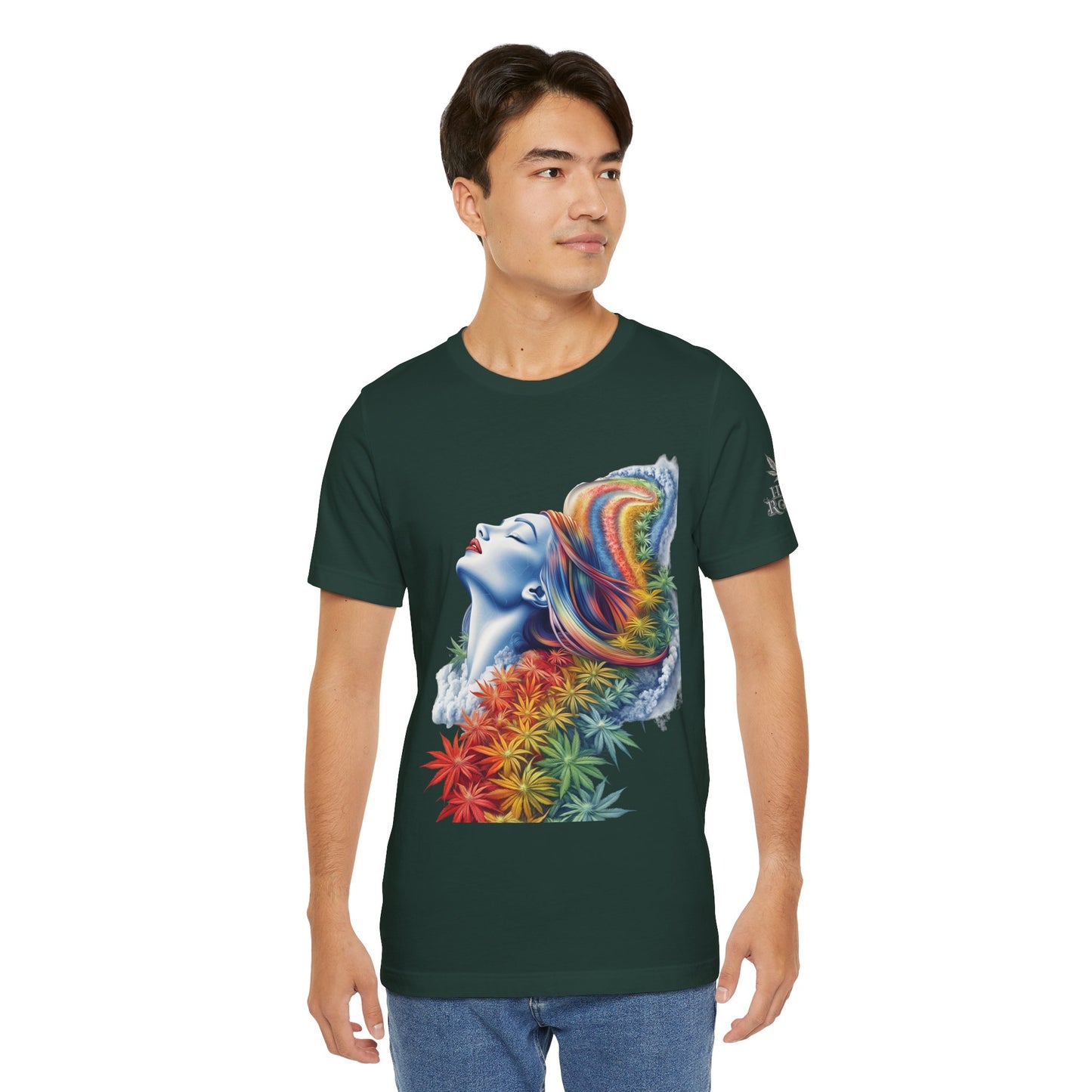 Rainbow Cannabis Goddess Tee - Ethereal Beauty Art Design | High Roller