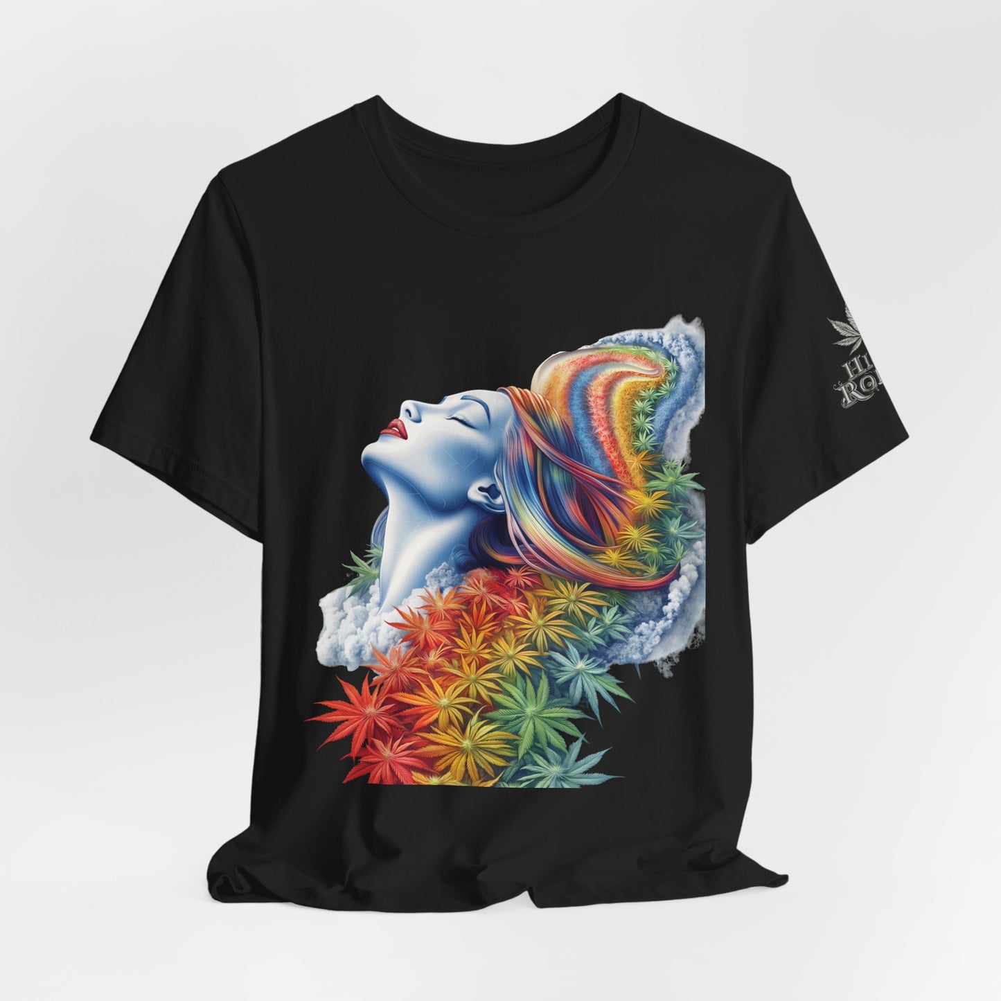 Rainbow Cannabis Goddess Tee - Ethereal Beauty Art Design | High Roller